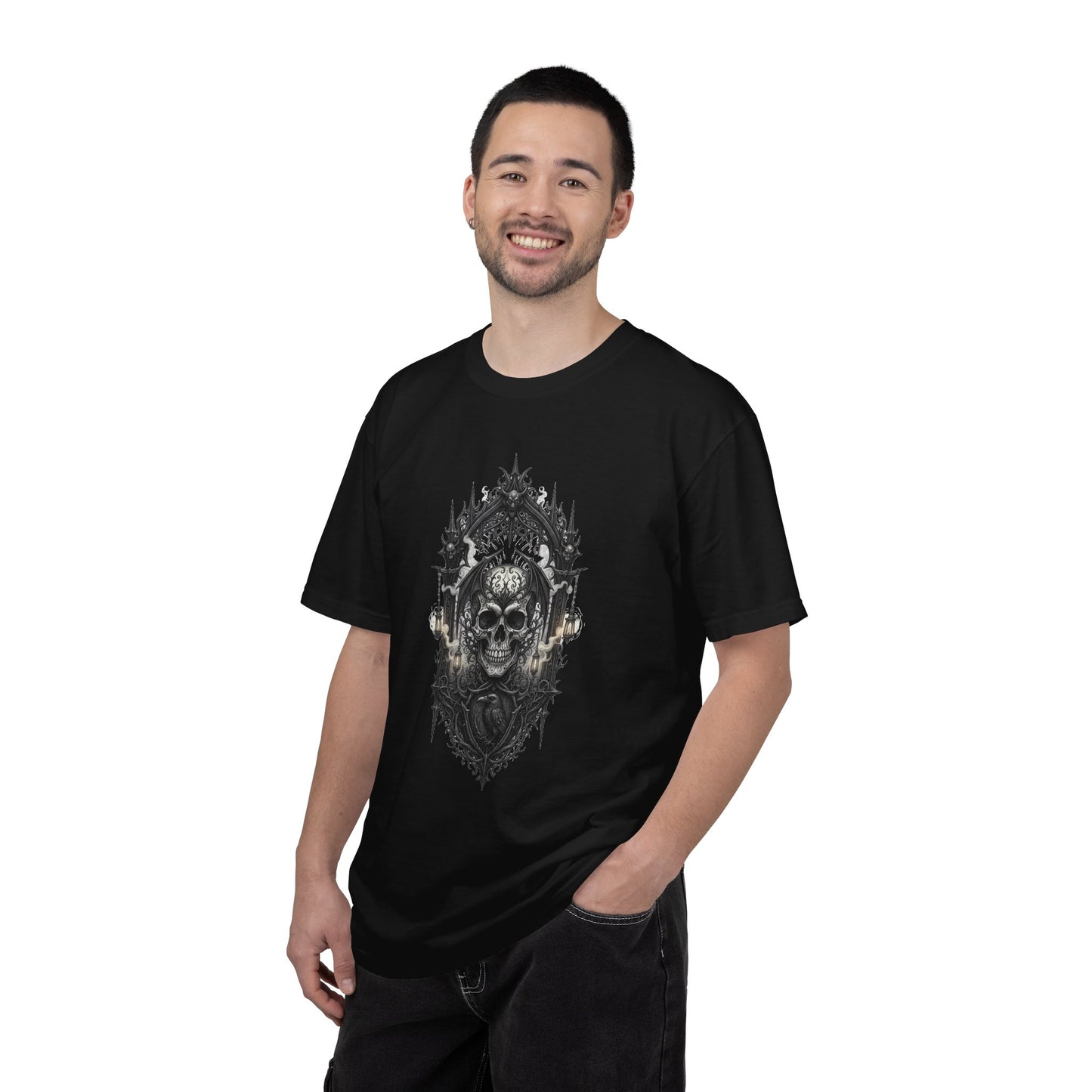 Skull Cathedral T-Shirt — Gothic Skull & Candle Graphic Tee
