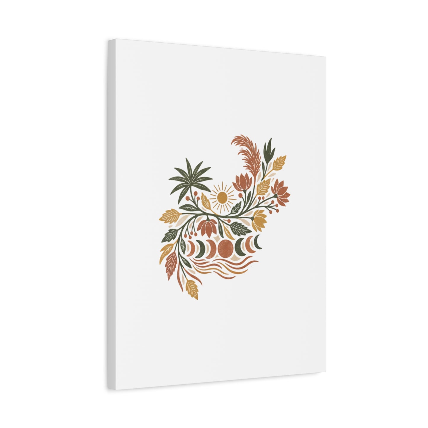 Boho Floral Moon Phase Canvas Print — Matte Stretched Wall Art
