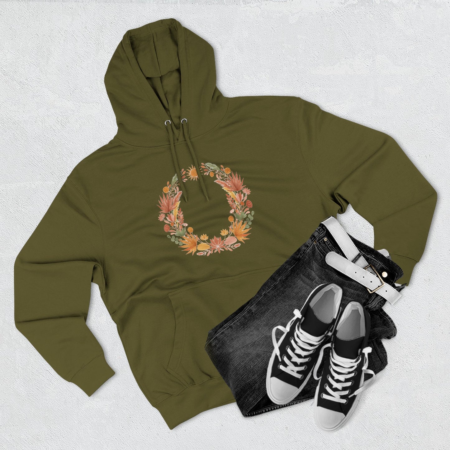 Floral Wreath Hoodie — Autumn Botanical Pullover