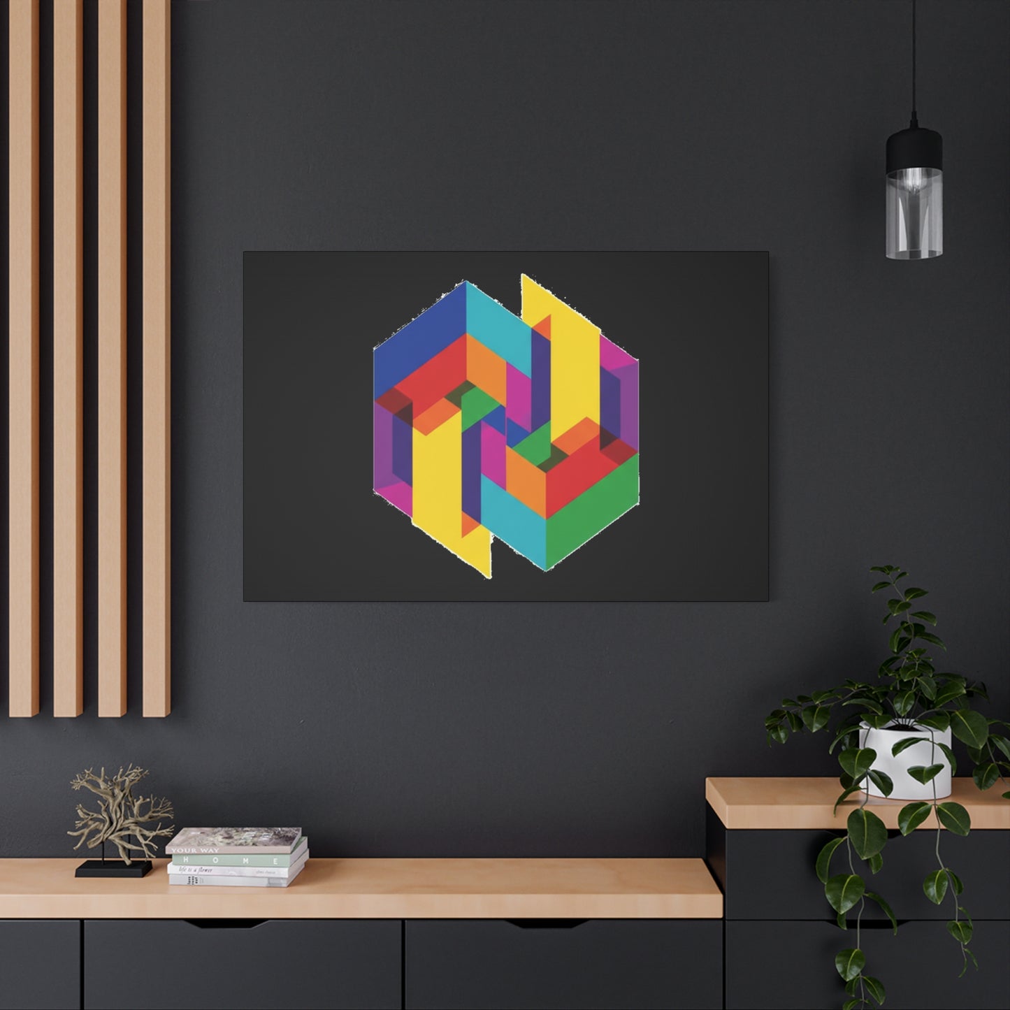 Colorful Geometric Cube Canvas Print — Modern Abstract Wall Art