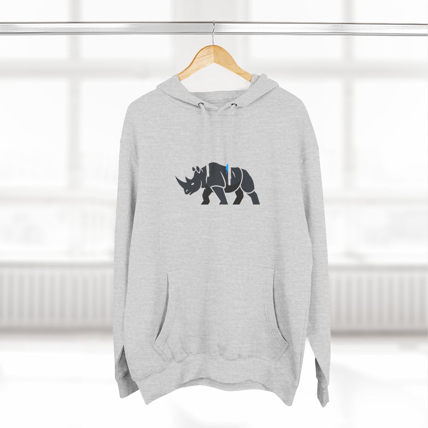 Rhino Silhouette Hoodie — Minimalist Three-Panel Rhino Graphic Sweatshirt