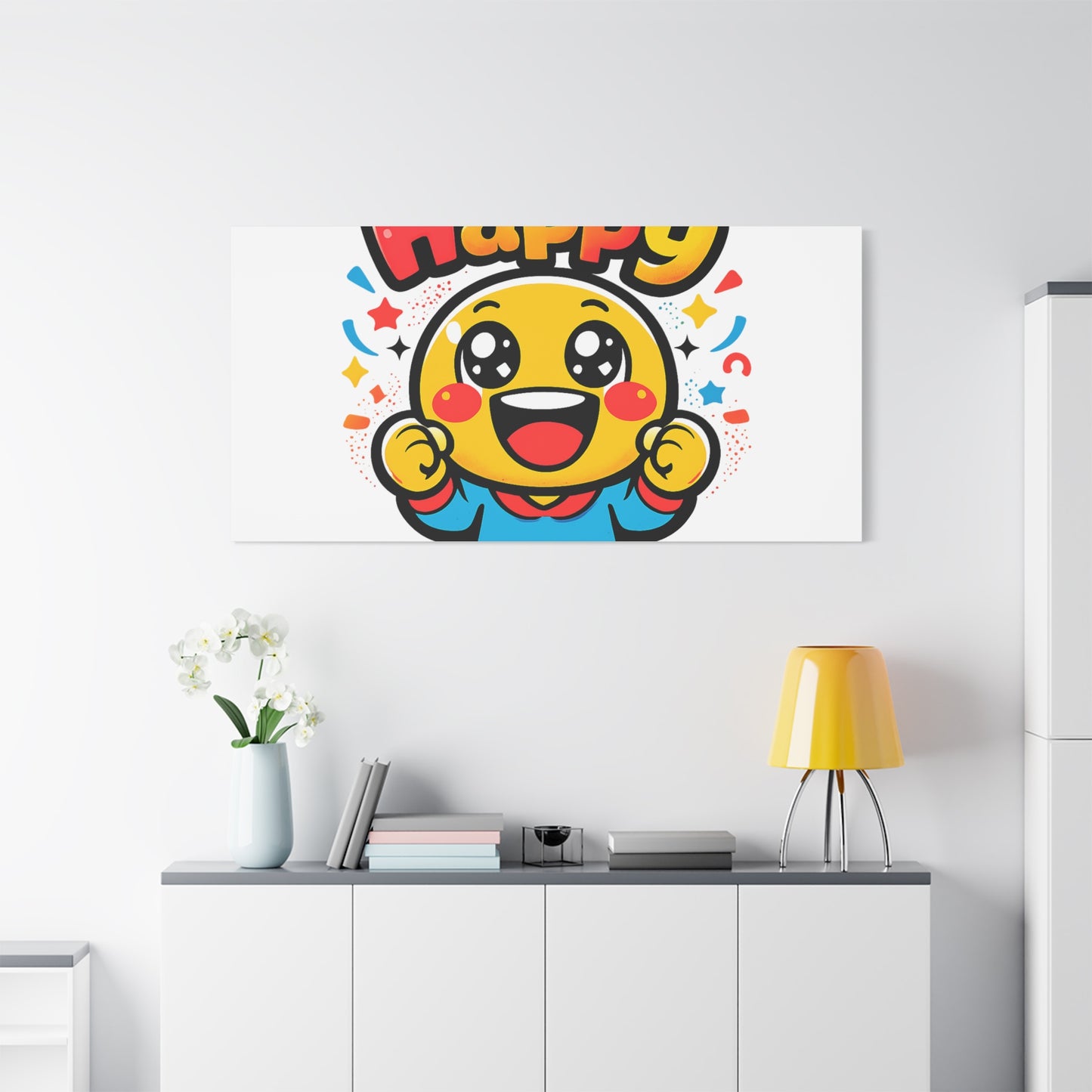 Happy Emoji Cartoon Canvas | Bold Cartoon, Thick Outline, Kawaii Minimal