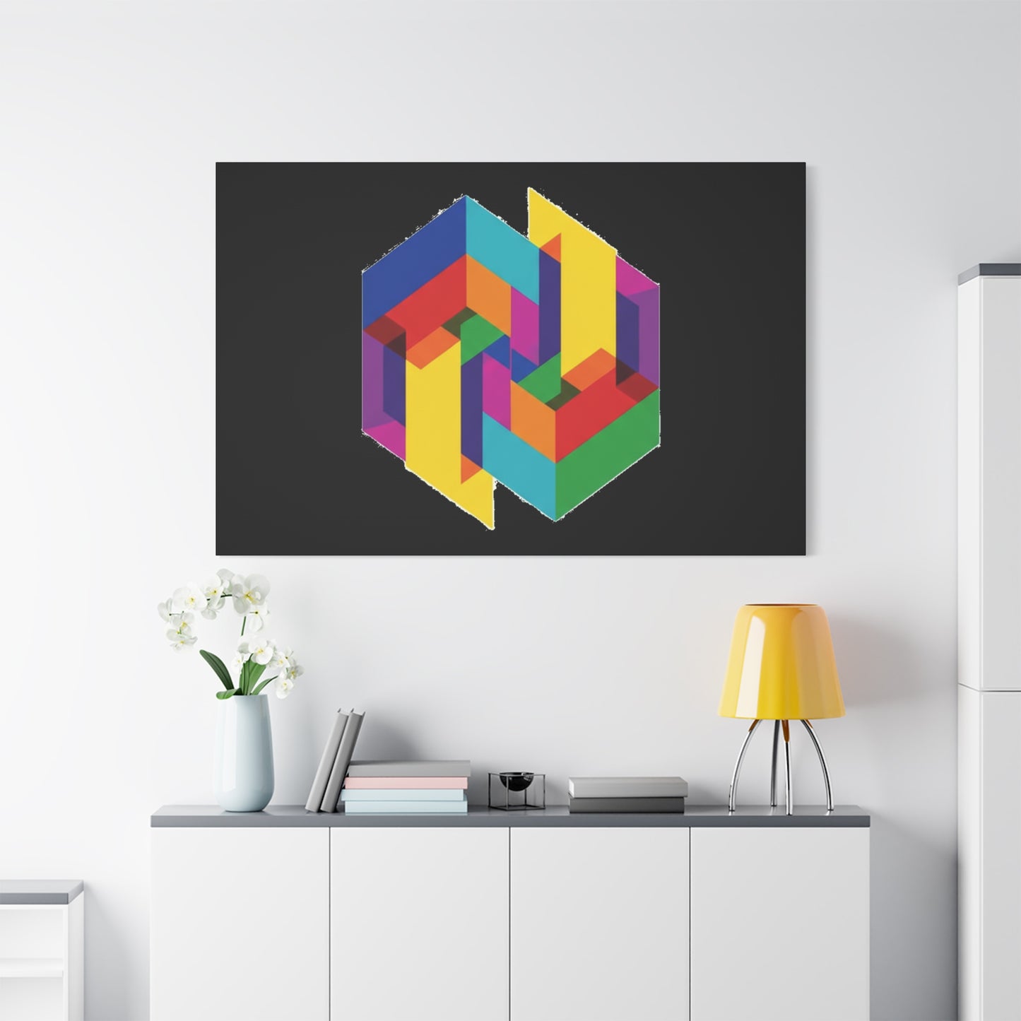 Colorful Geometric Cube Canvas Print — Modern Abstract Wall Art