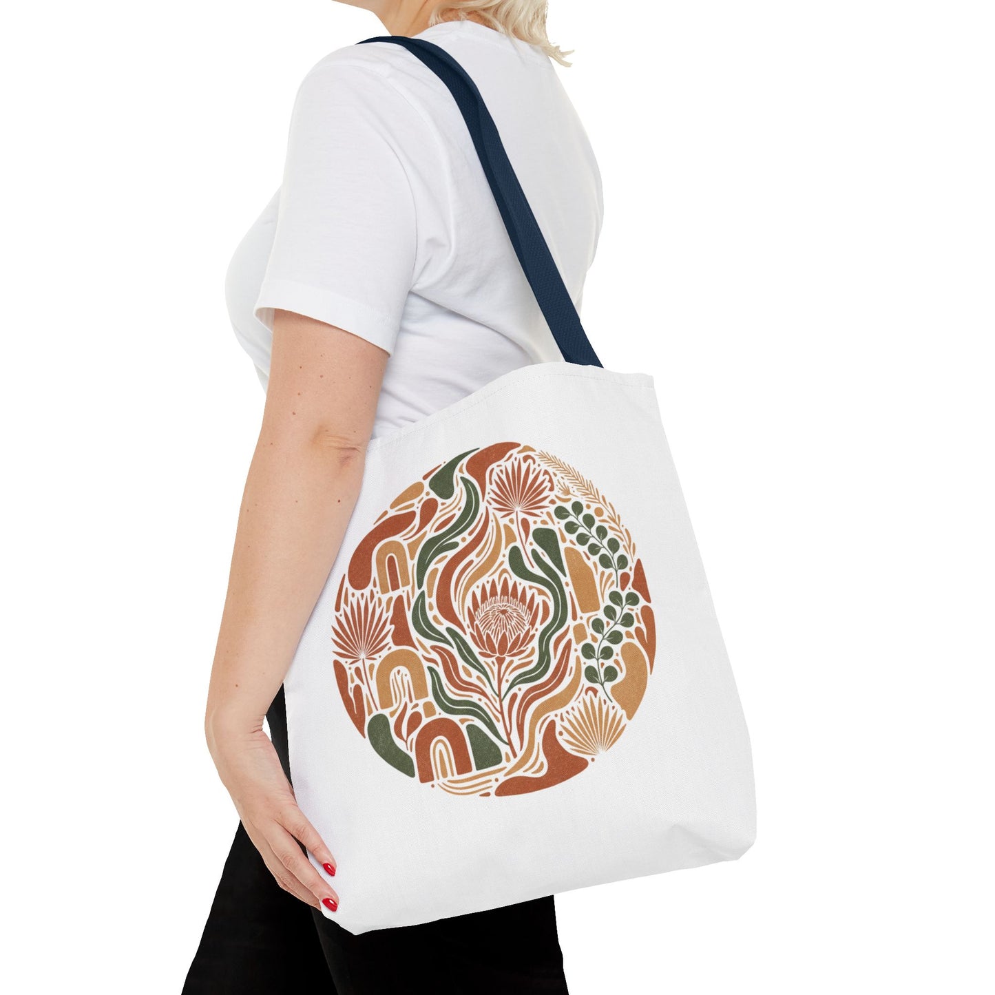 Floral Boho Tote Bag — Earthy Retro Circle Print