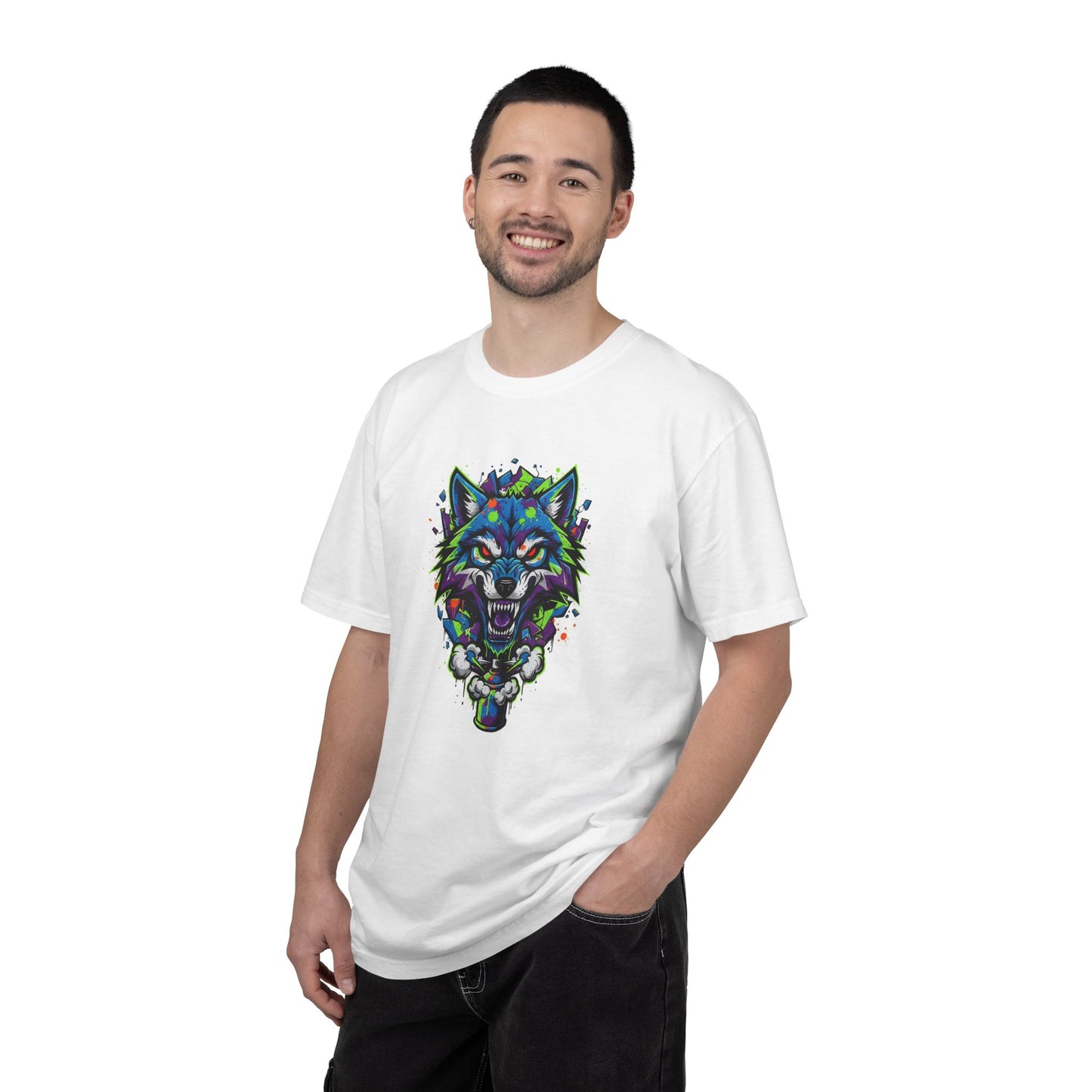 Colorful Geometric Wolf T-Shirt — Vibrant Tribal Wolf Graphic Tee