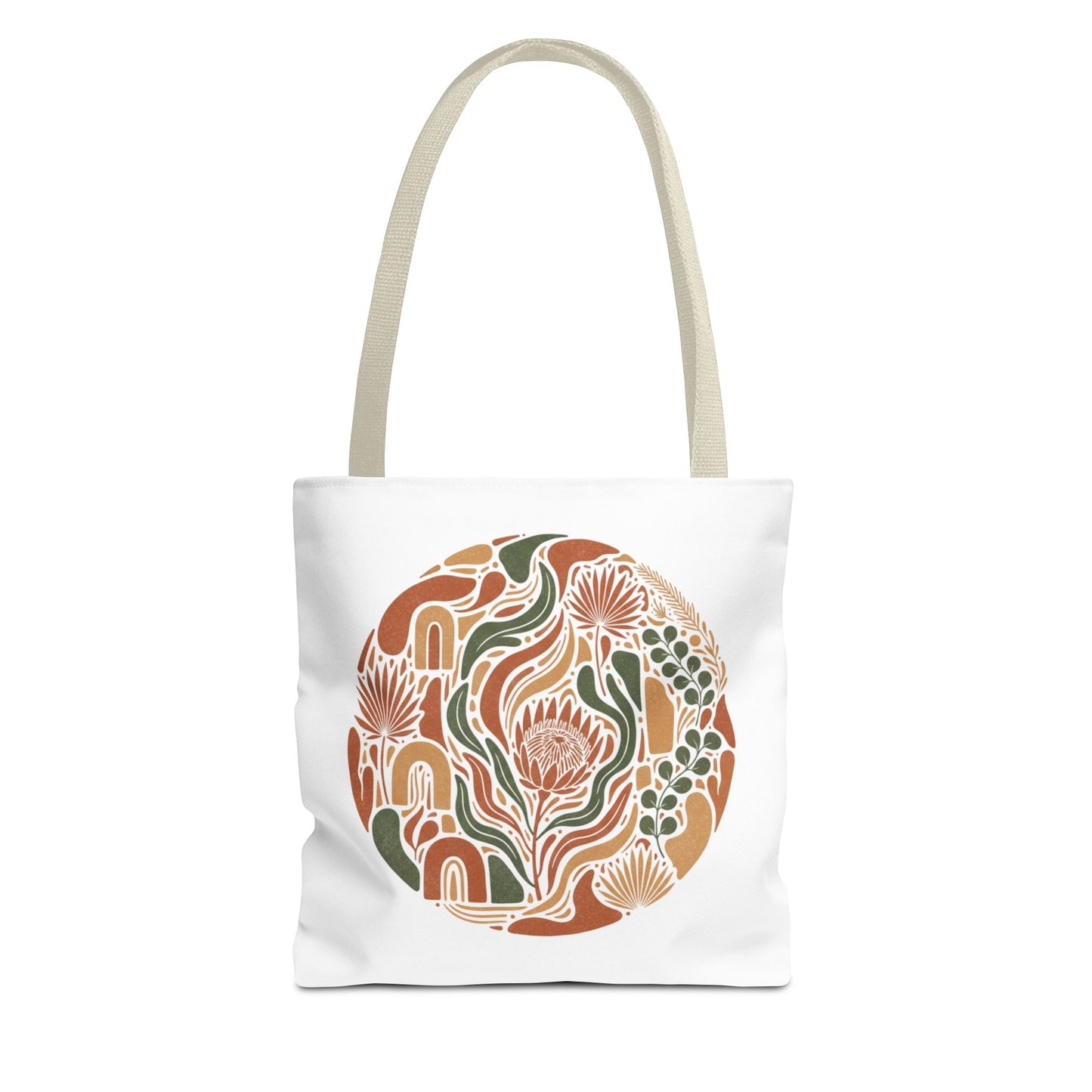 Floral Boho Tote Bag — Earthy Retro Circle Print