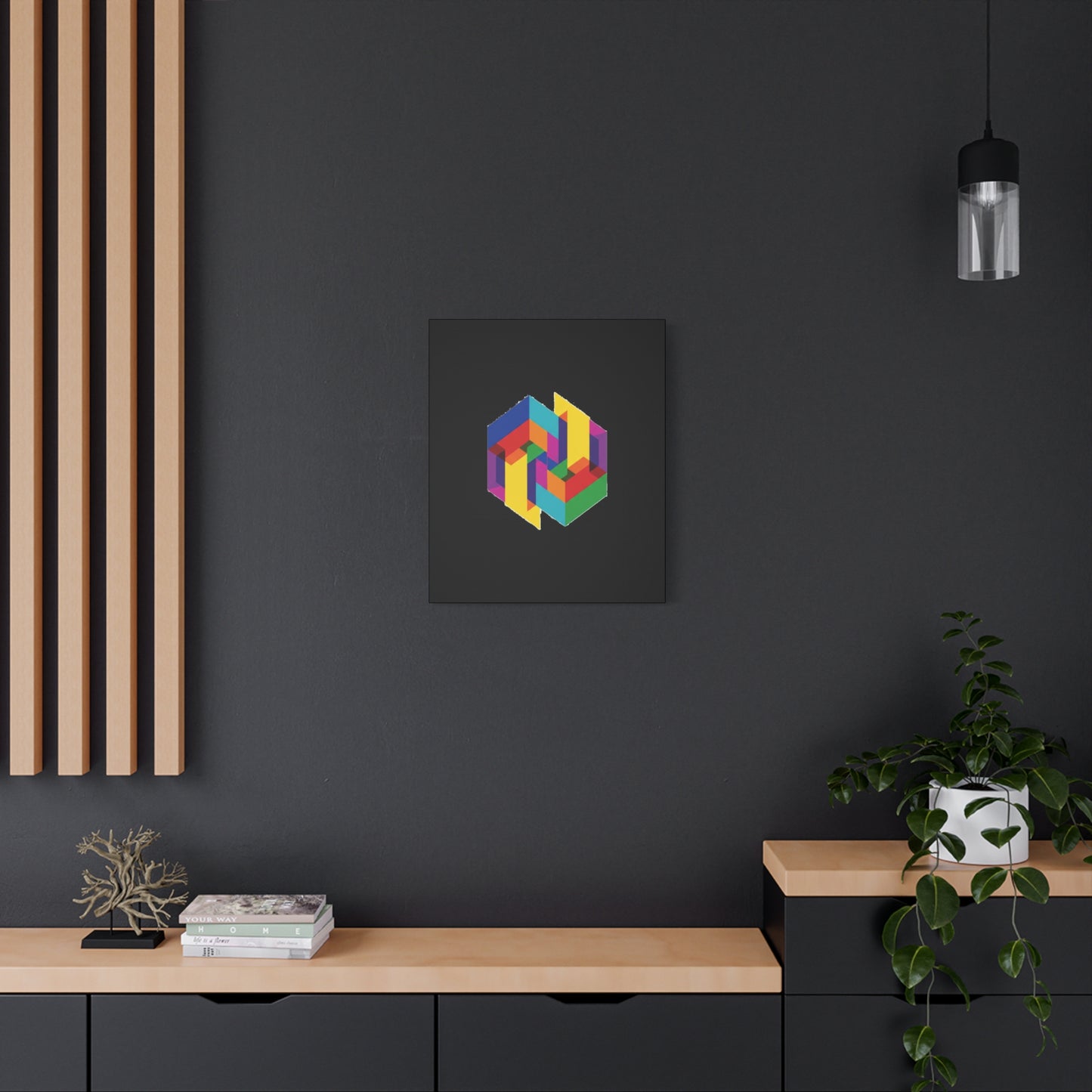 Colorful Geometric Cube Canvas Print — Modern Abstract Wall Art