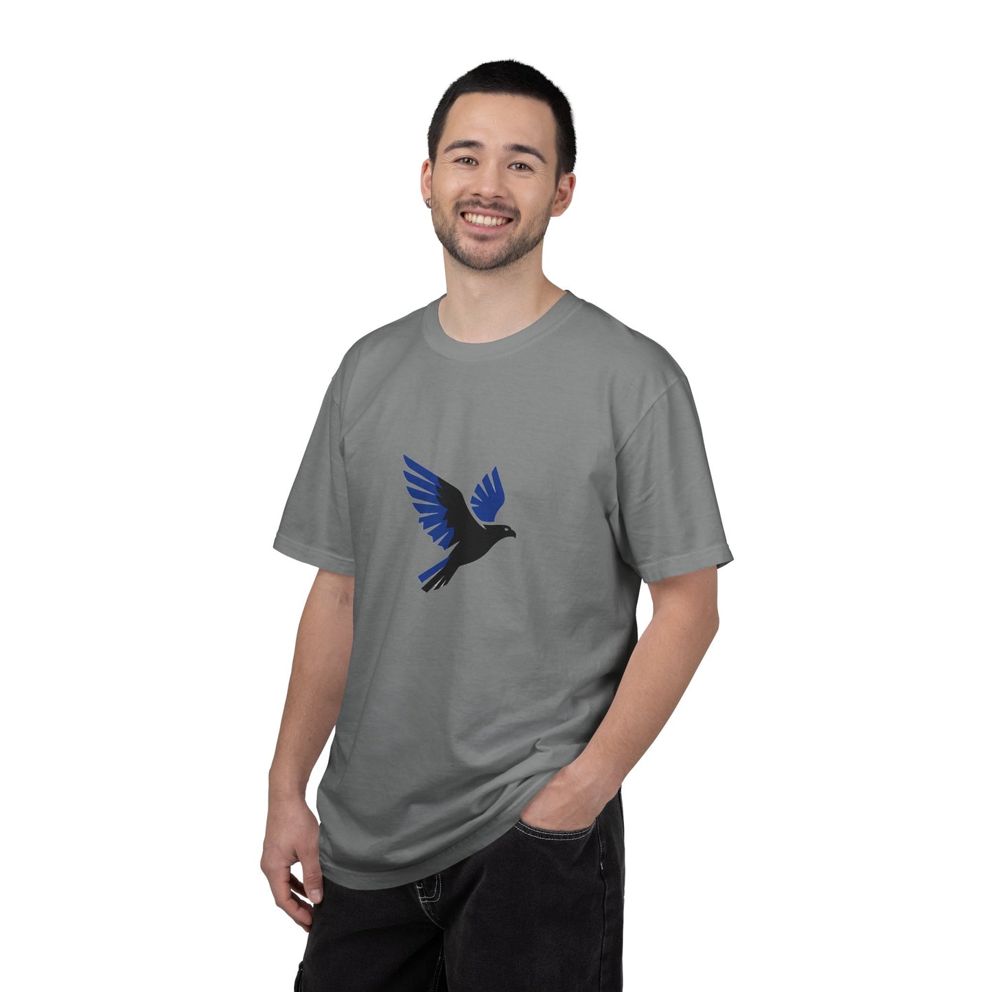 Blue Raven Graphic T-Shirt — Minimal Flying Bird Tee