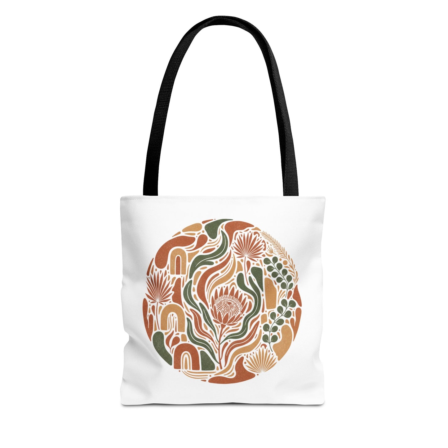 Floral Boho Tote Bag — Earthy Retro Circle Print