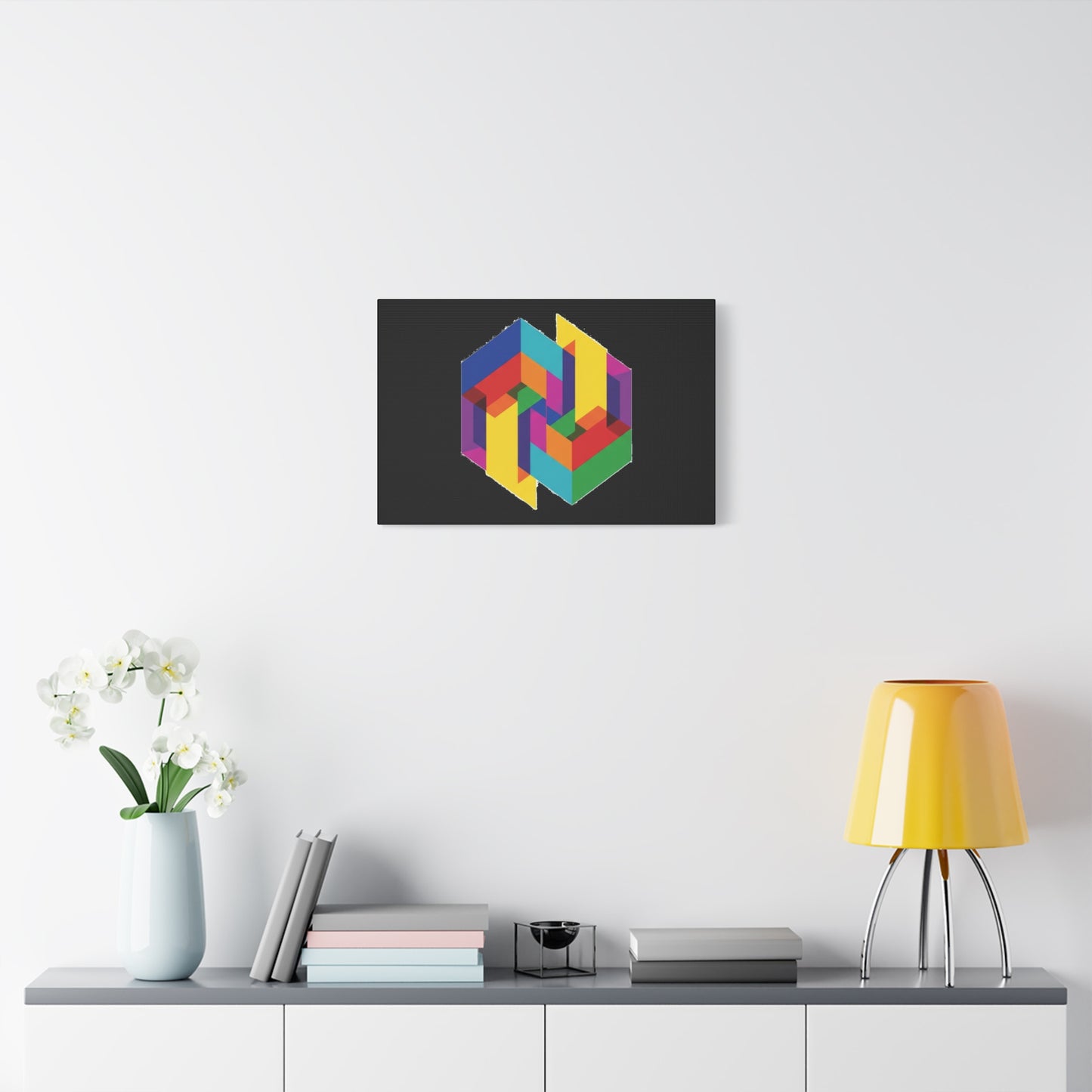 Colorful Geometric Cube Canvas Print — Modern Abstract Wall Art