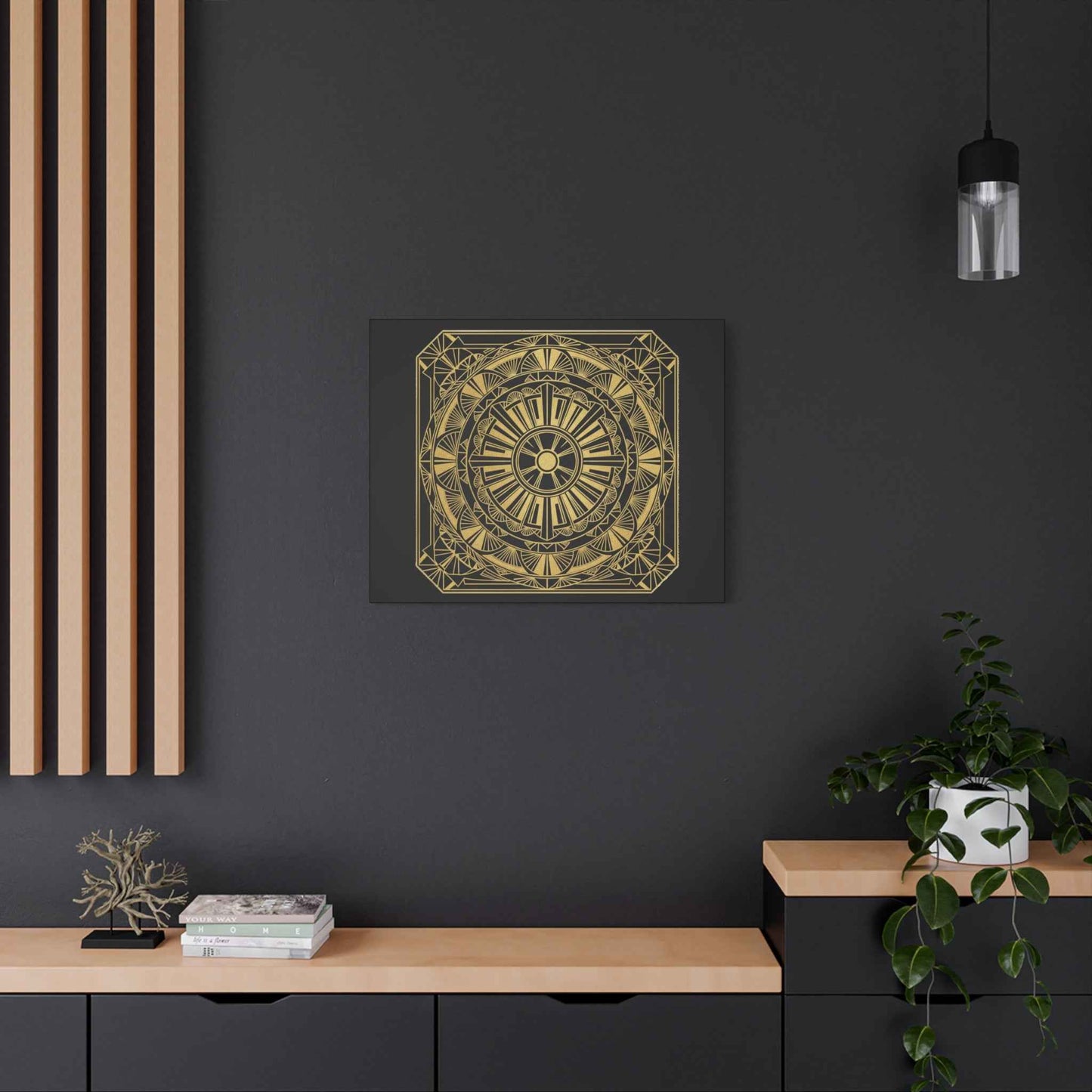 Gold Mandala Canvas Wall Art — Geometric Boho Matte Stretched Canvas