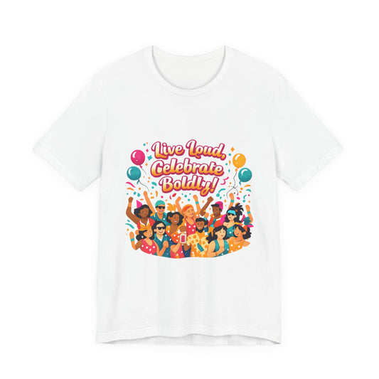 Celebrate Boldly T-Shirt | carnival confetti colorblocked neon brights