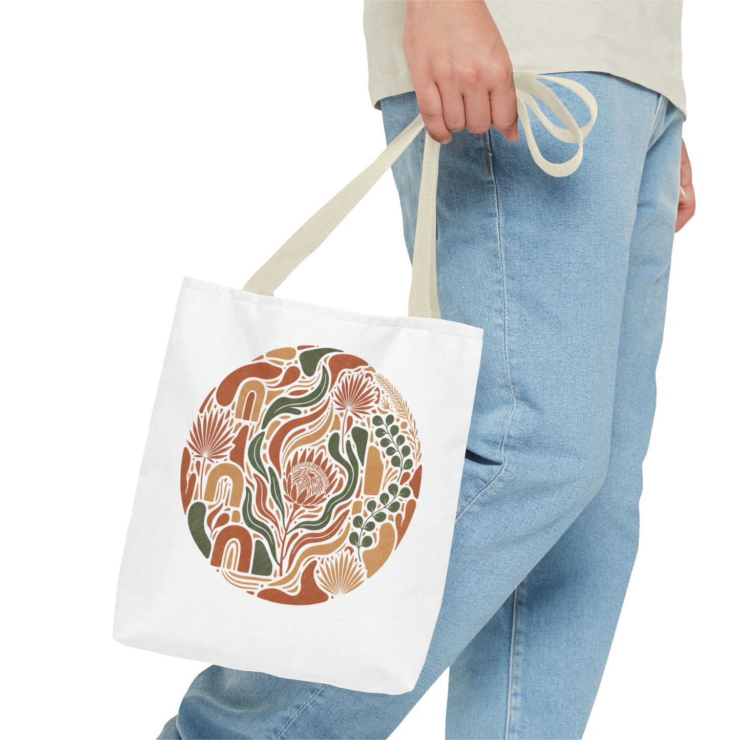 Floral Boho Tote Bag — Earthy Retro Circle Print
