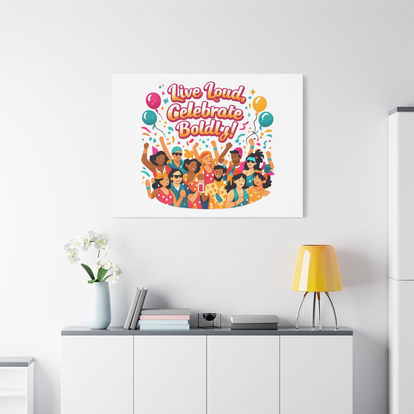 Live Loud Celebrate Boldly Canvas | Carnival Fiesta Confetti, Neon brights