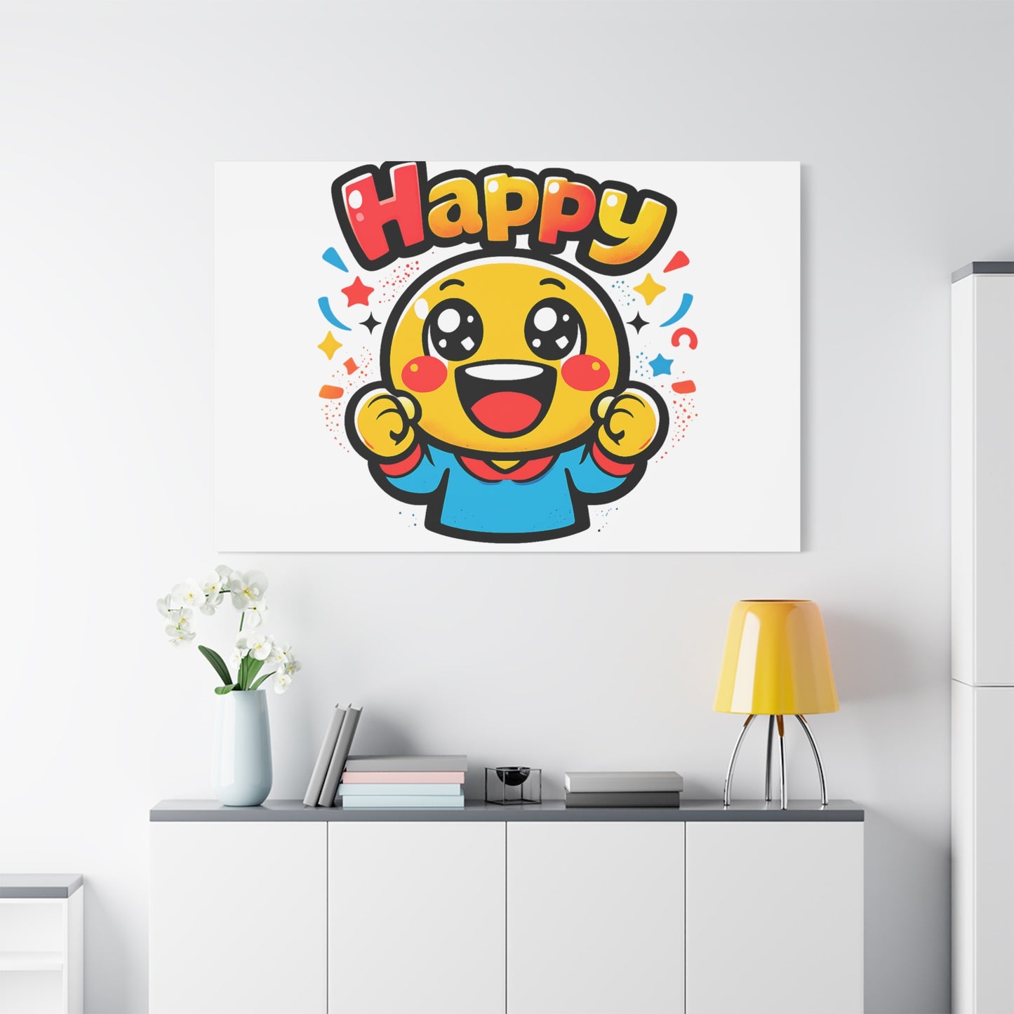 Happy Emoji Cartoon Canvas | Bold Cartoon, Thick Outline, Kawaii Minimal