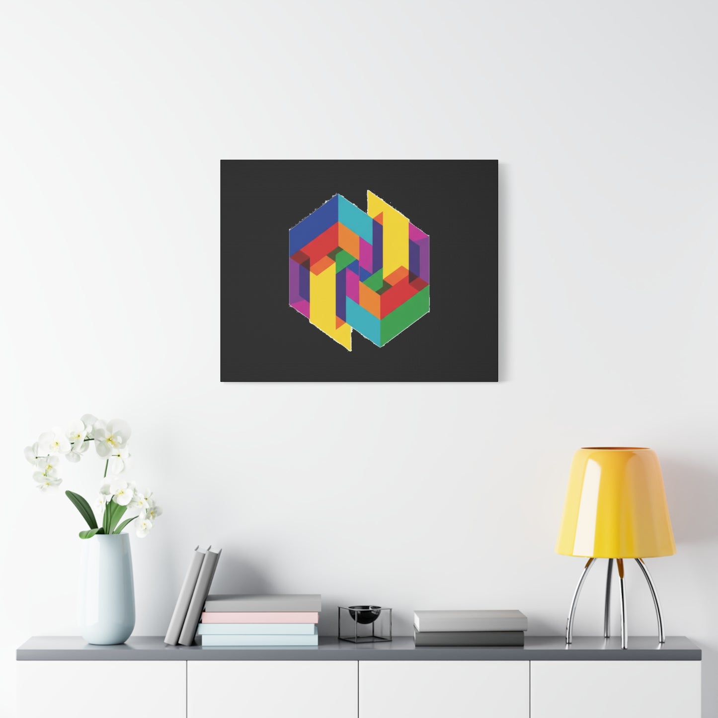 Colorful Geometric Cube Canvas Print — Modern Abstract Wall Art