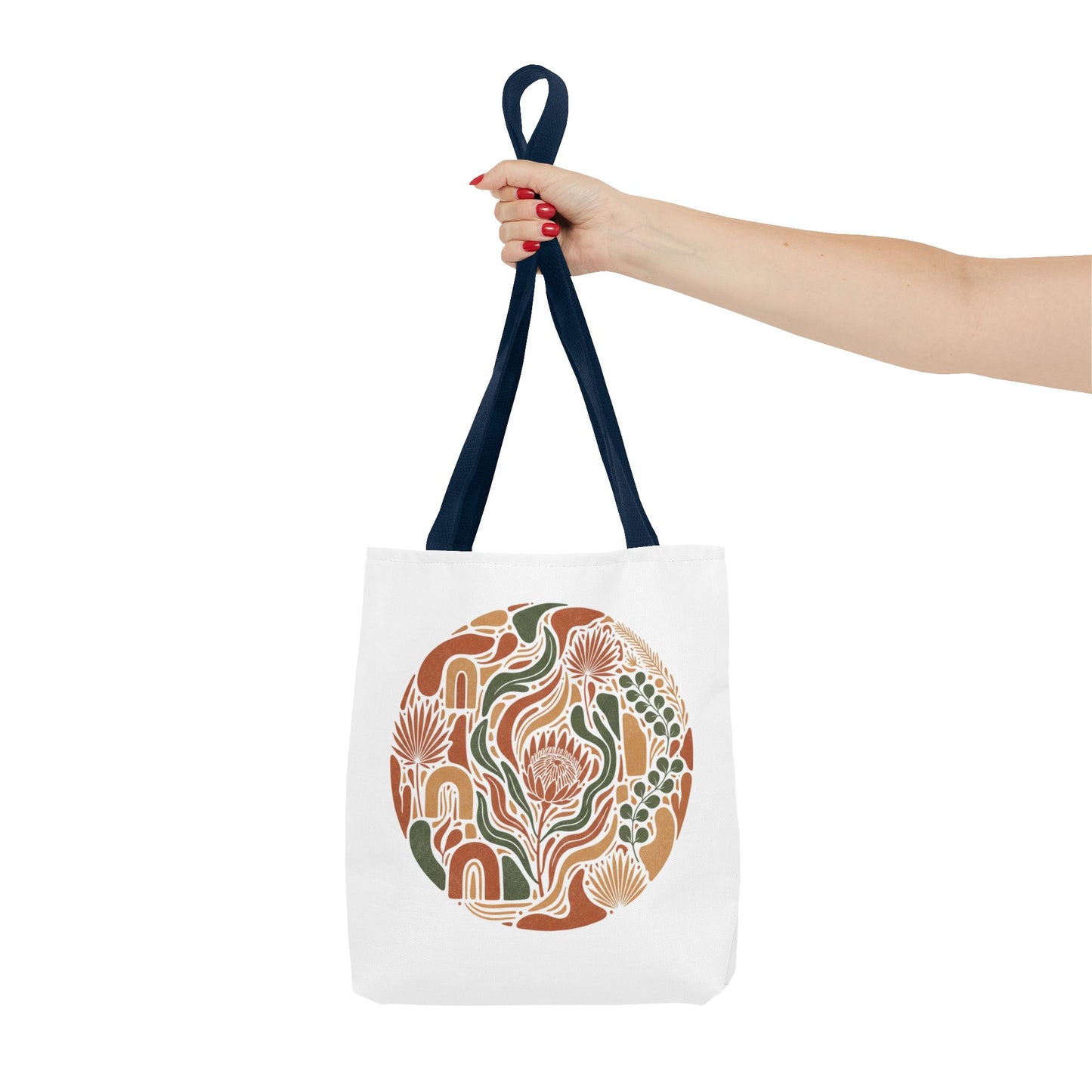 Floral Boho Tote Bag — Earthy Retro Circle Print