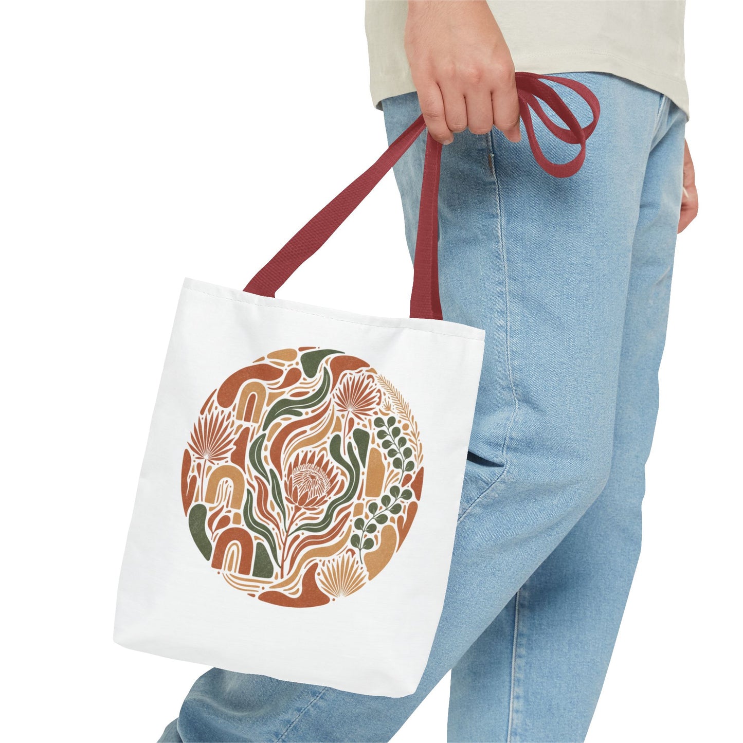 Floral Boho Tote Bag — Earthy Retro Circle Print