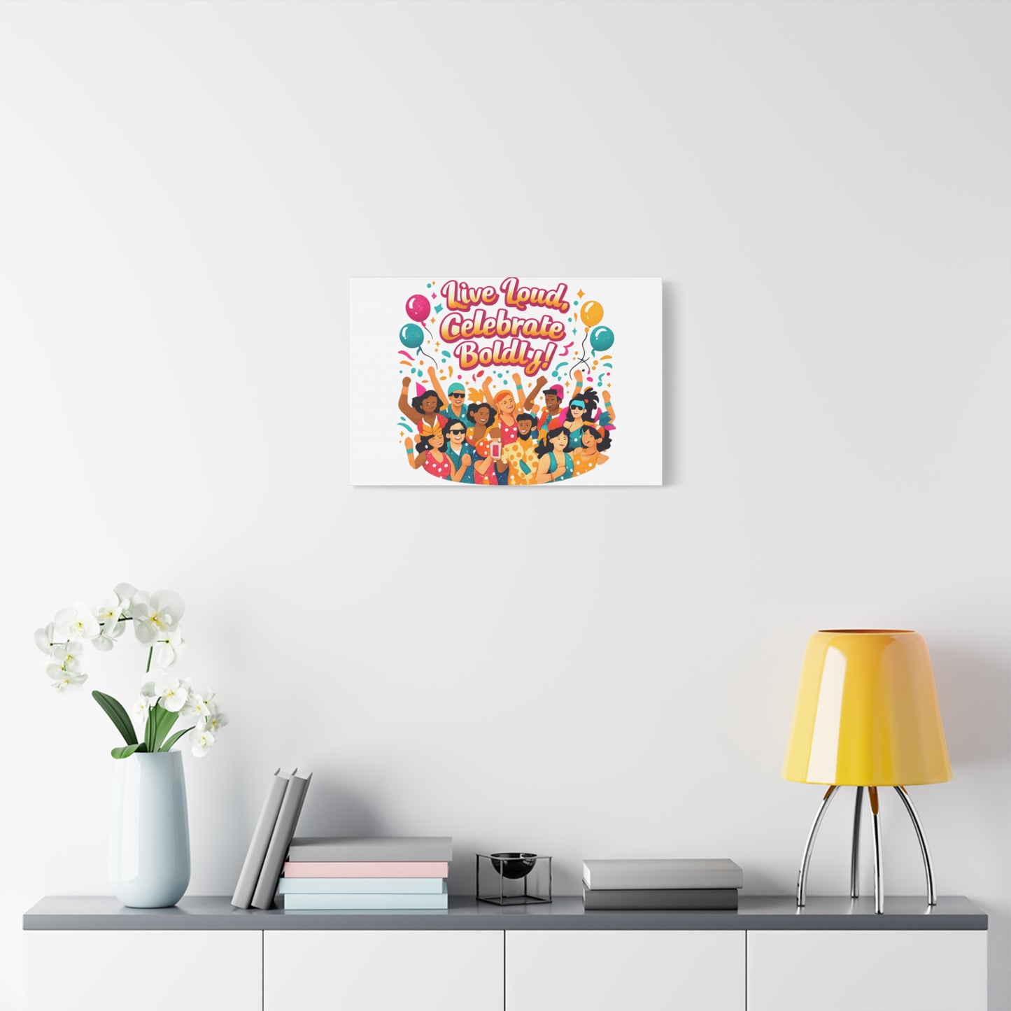 Live Loud Celebrate Boldly Canvas | Carnival Fiesta Confetti, Neon brights