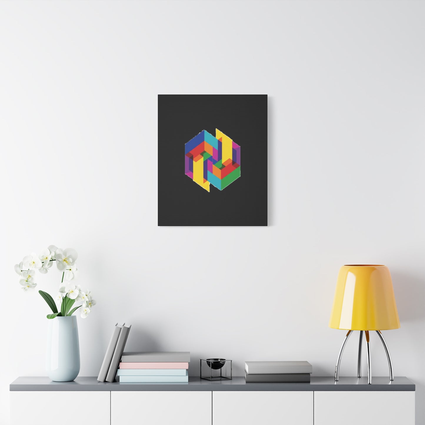 Colorful Geometric Cube Canvas Print — Modern Abstract Wall Art