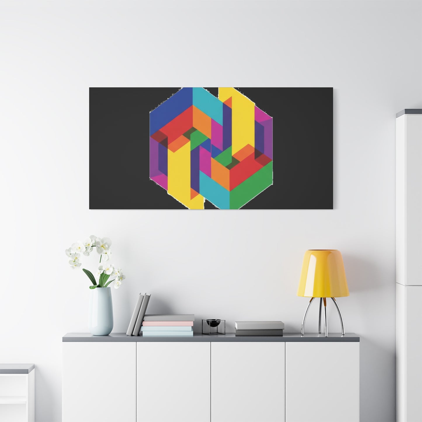Colorful Geometric Cube Canvas Print — Modern Abstract Wall Art