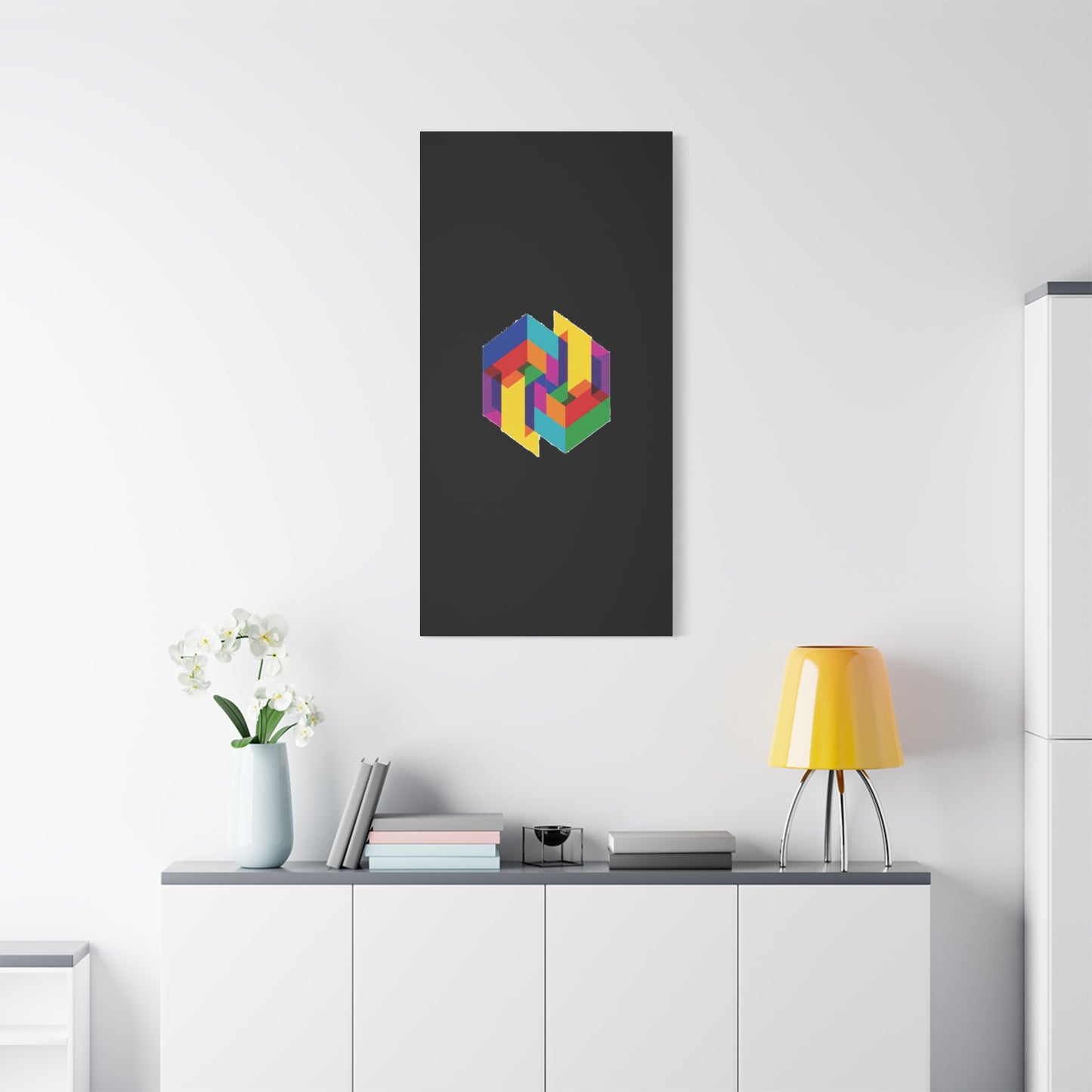 Colorful Geometric Cube Canvas Print — Modern Abstract Wall Art