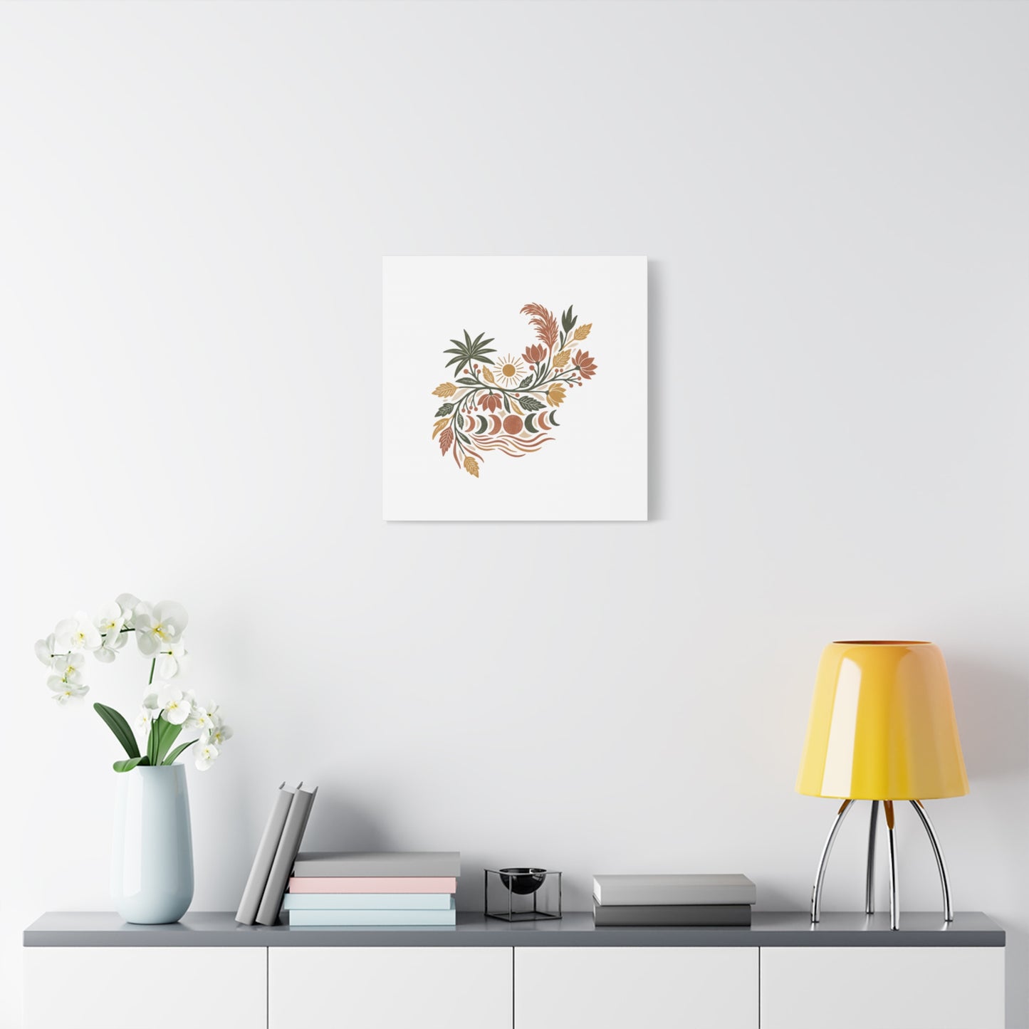 Boho Floral Moon Phase Canvas Print — Matte Stretched Wall Art