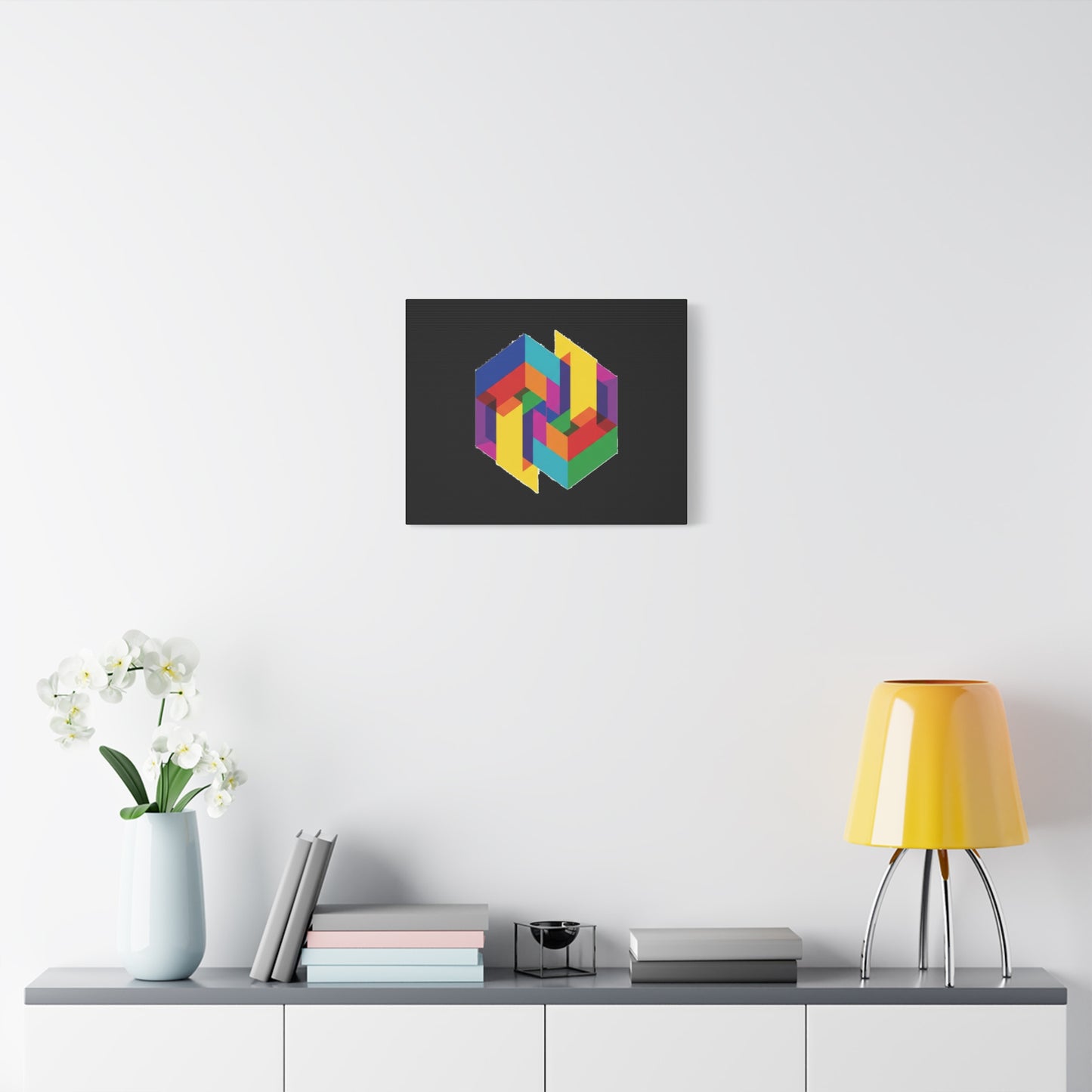 Colorful Geometric Cube Canvas Print — Modern Abstract Wall Art
