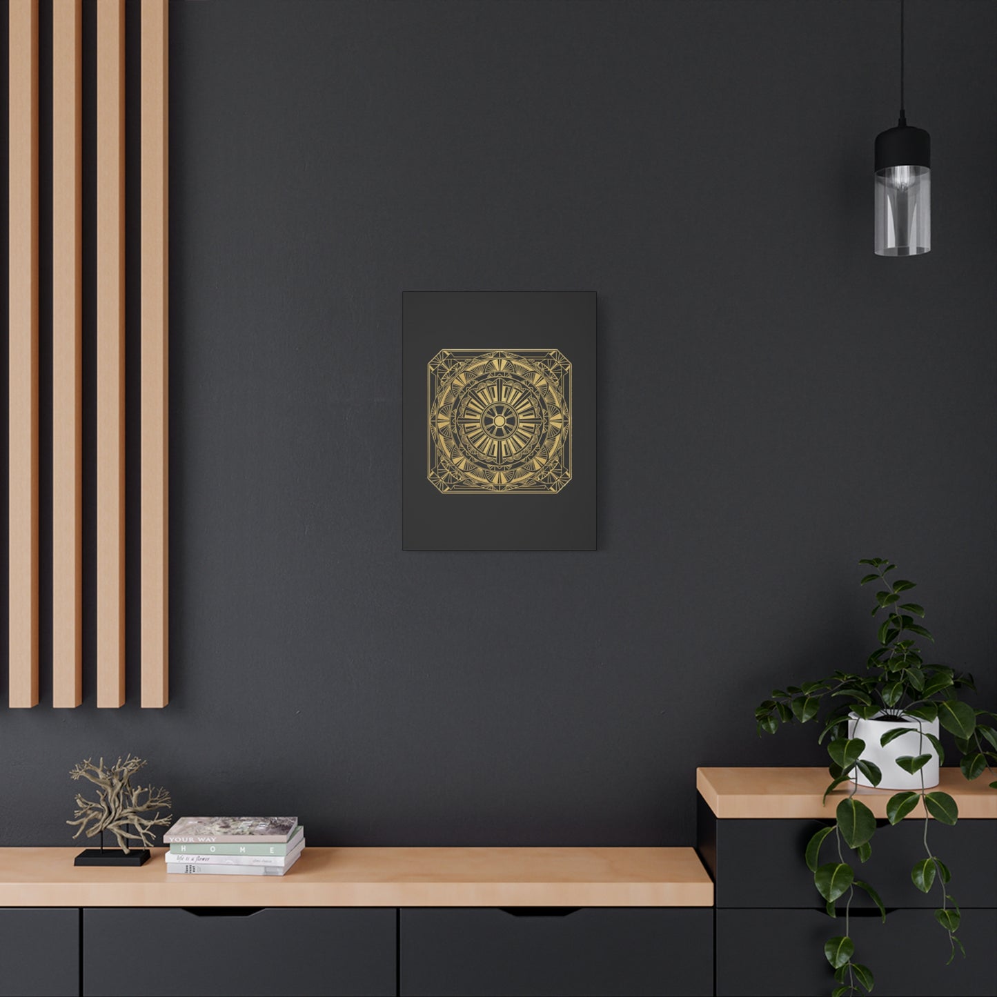 Gold Mandala Canvas Wall Art — Geometric Boho Matte Stretched Canvas