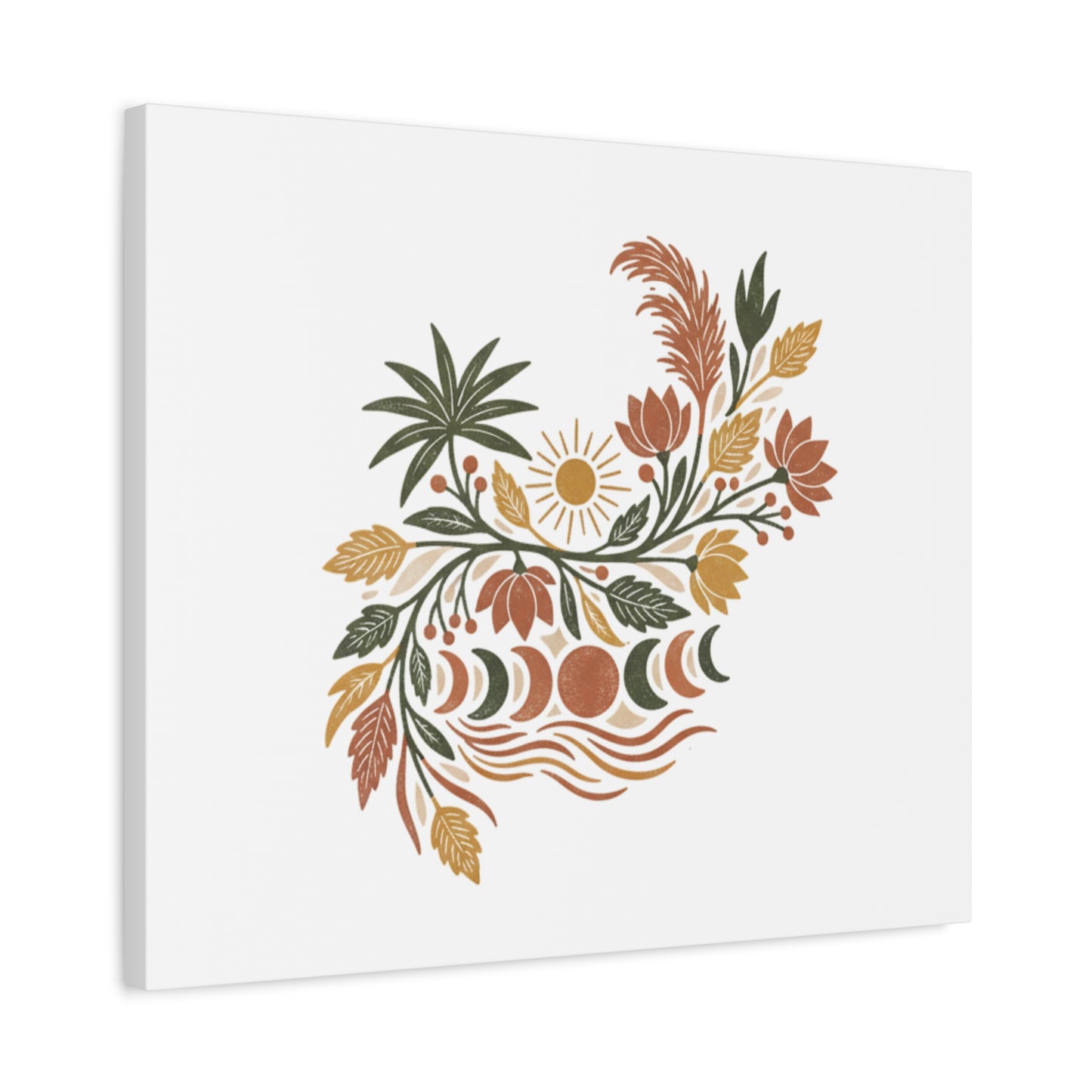 Boho Floral Moon Phase Canvas Print — Matte Stretched Wall Art