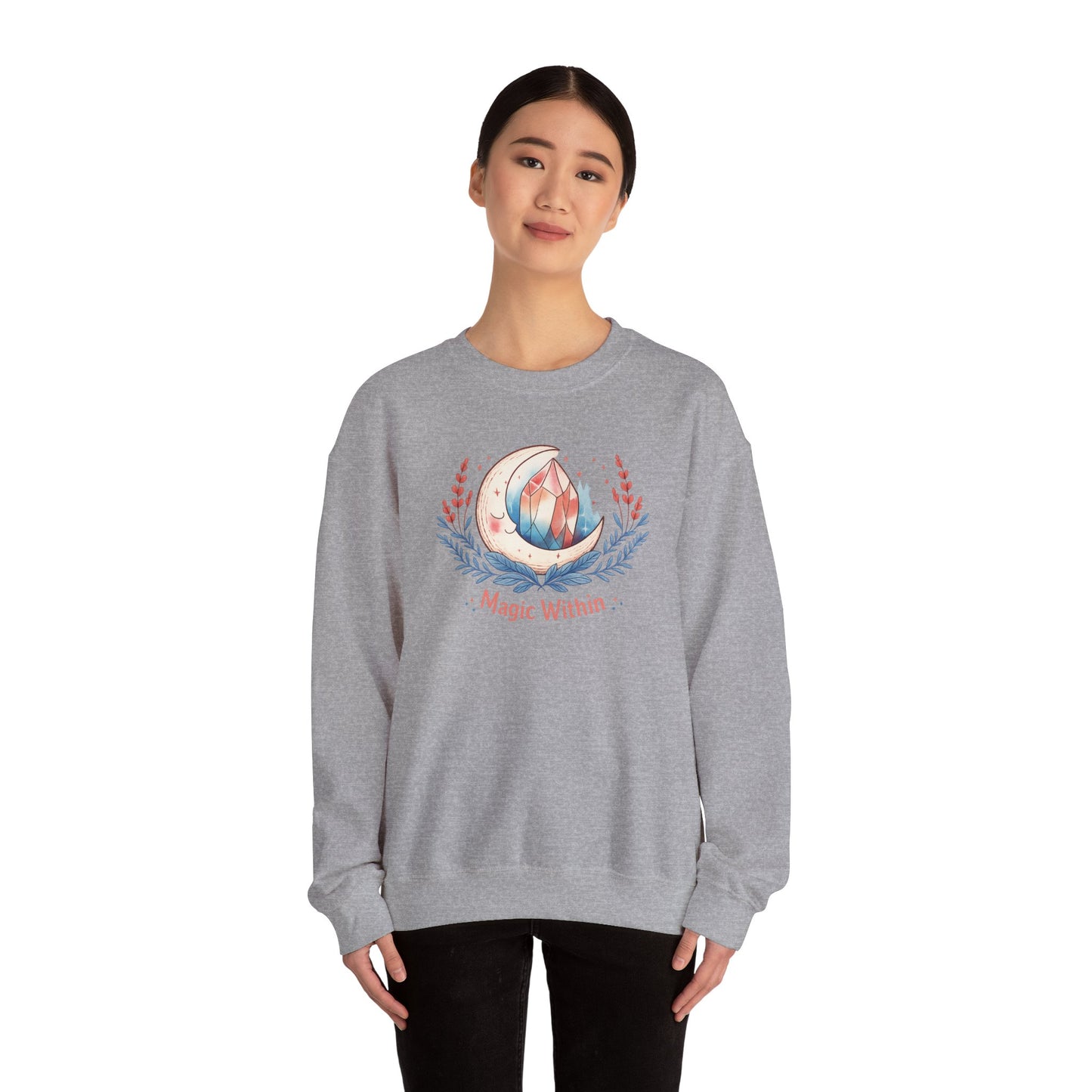 Magic Within crystal wreath Sweatshirt | witchcore, moon phase, crystals