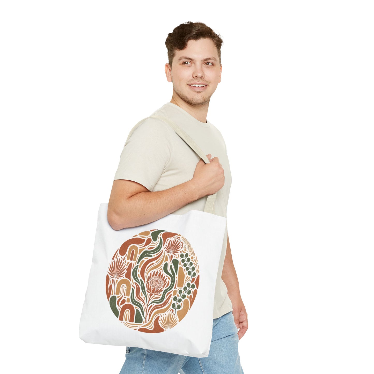 Floral Boho Tote Bag — Earthy Retro Circle Print
