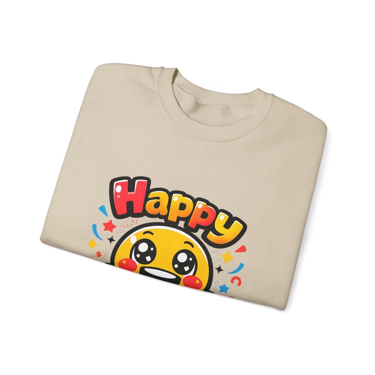 Happy Emoji Cartoon Crewneck Sweatshirt | kawaii minimal, thick outline