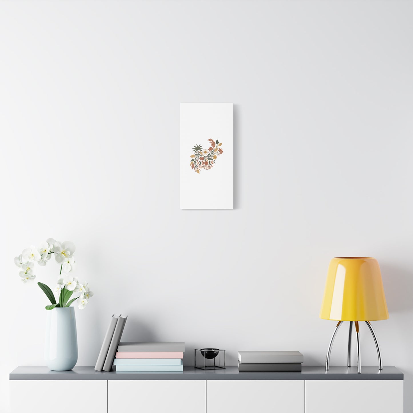 Boho Floral Moon Phase Canvas Print — Matte Stretched Wall Art