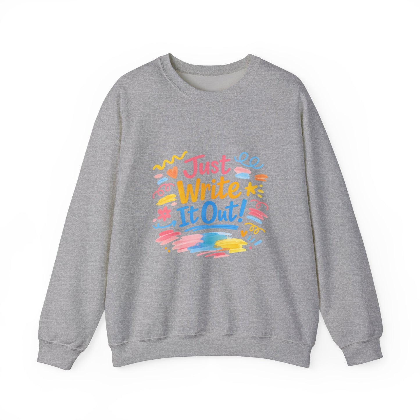 Just Write It Out, hand-drawn marker doodle crewneck sweatshirt | sketchbook style