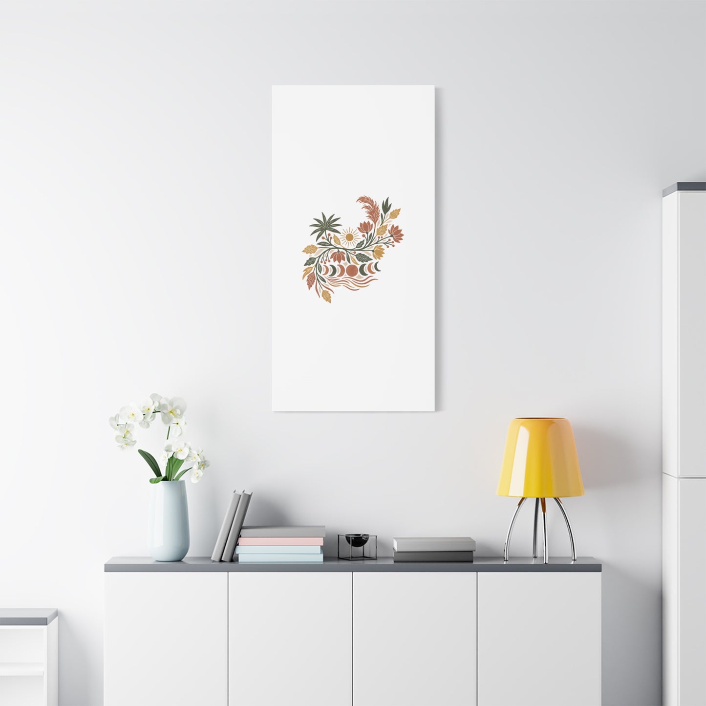 Boho Floral Moon Phase Canvas Print — Matte Stretched Wall Art