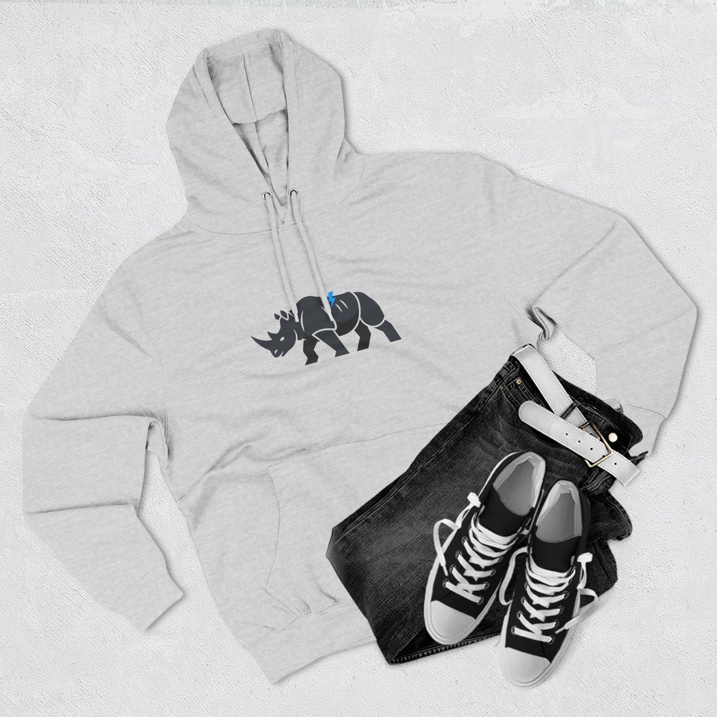 Rhino Silhouette Hoodie — Minimalist Three-Panel Rhino Graphic Sweatshirt