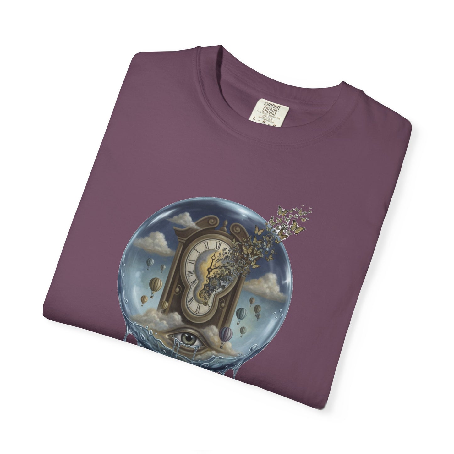 Surreal Tea Time T-Shirt — Dreamscape Cup & Floating Clock Graphic