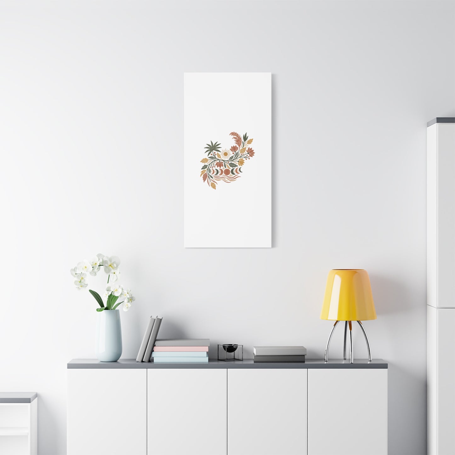 Boho Floral Moon Phase Canvas Print — Matte Stretched Wall Art