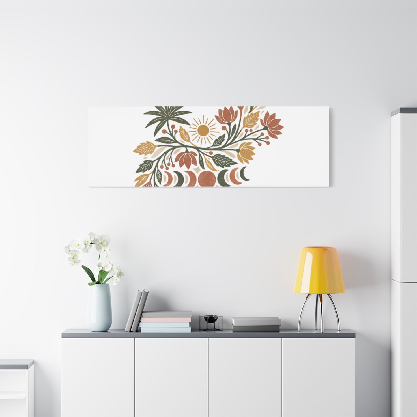 Boho Floral Moon Phase Canvas Print — Matte Stretched Wall Art