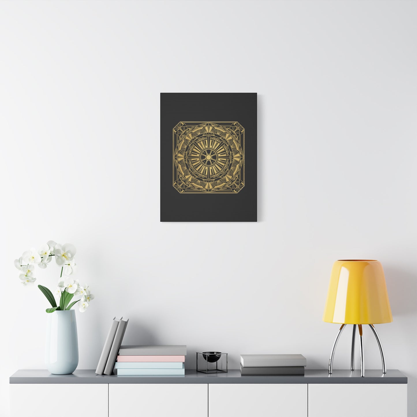 Gold Mandala Canvas Wall Art — Geometric Boho Matte Stretched Canvas