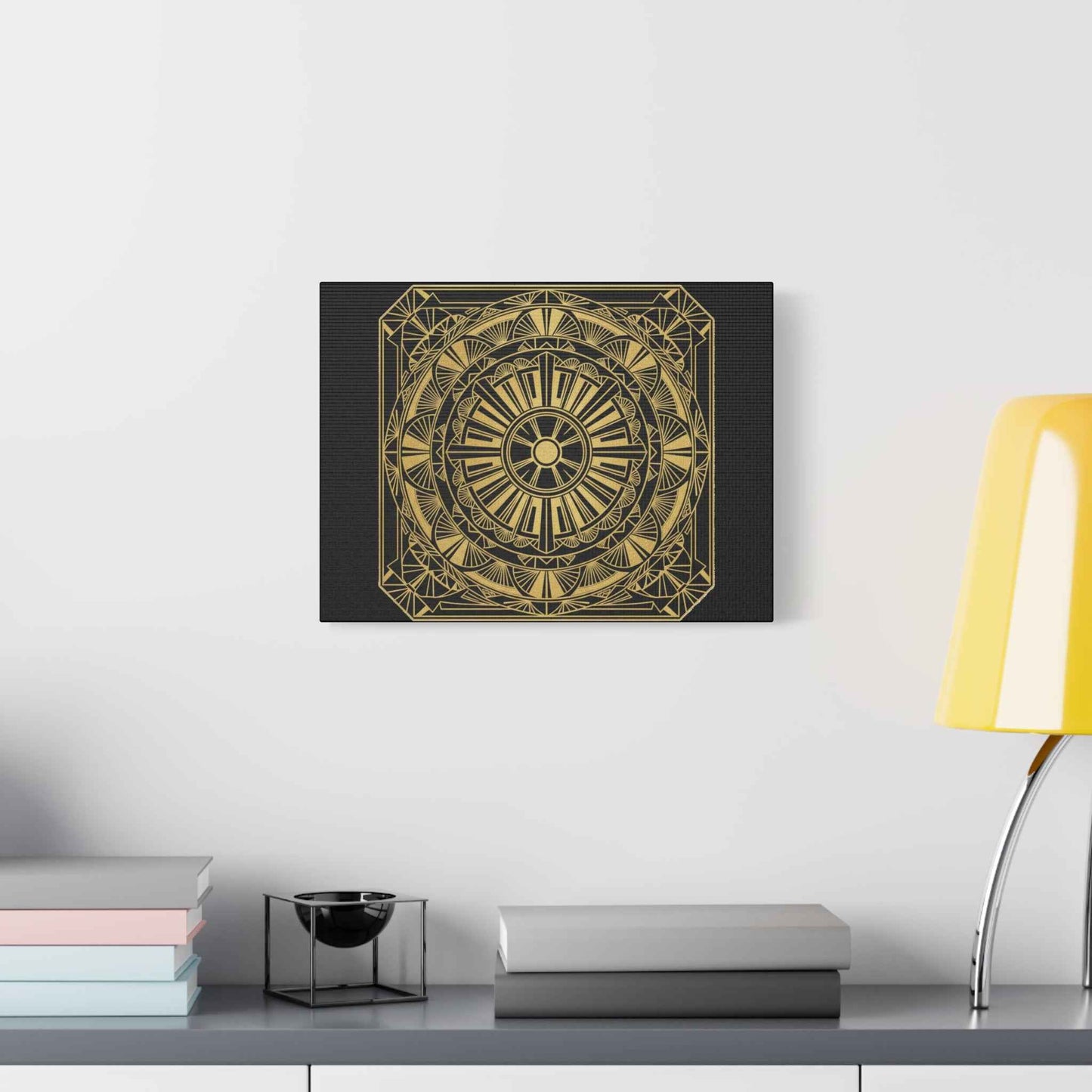 Gold Mandala Canvas Wall Art — Geometric Boho Matte Stretched Canvas