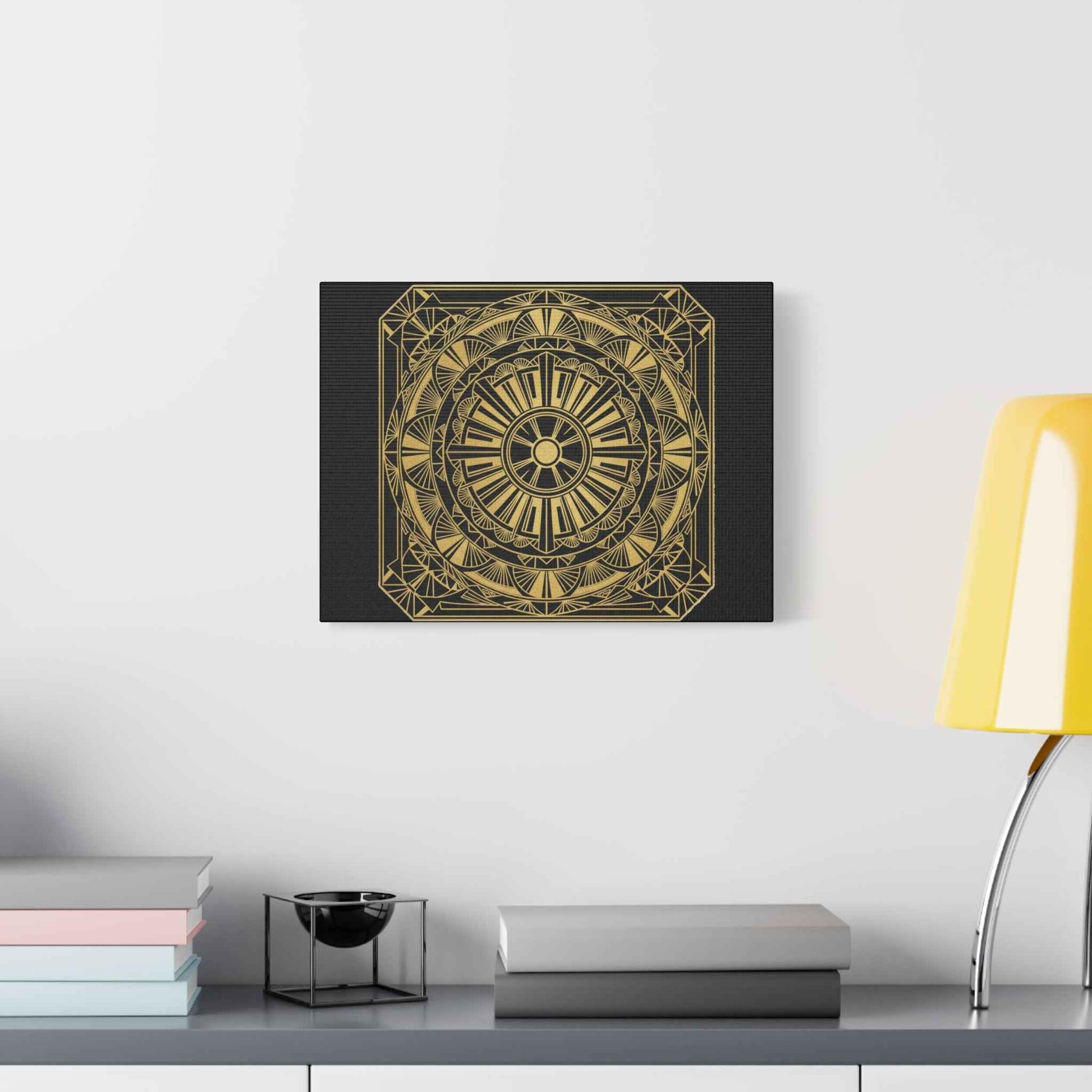 Gold Mandala Canvas Wall Art — Geometric Boho Matte Stretched Canvas