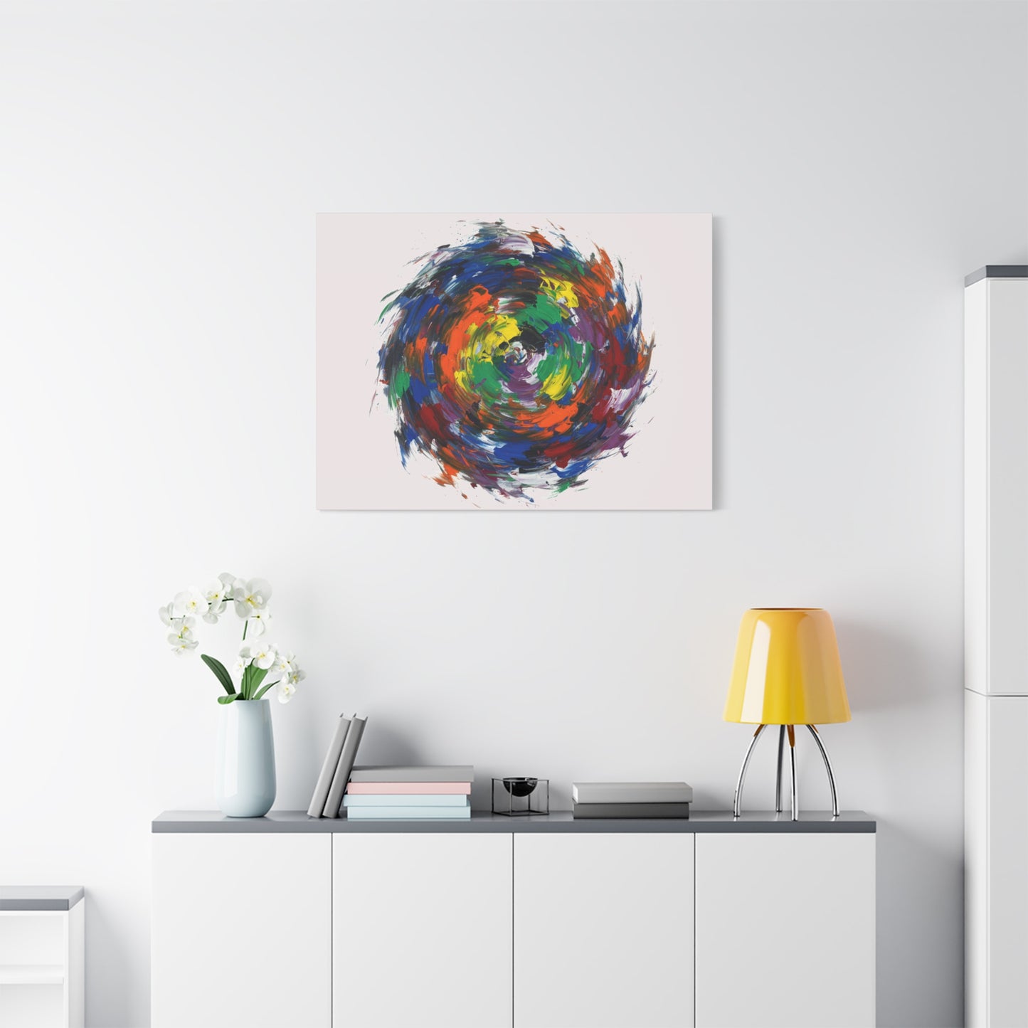 Abstract Color Swirl Canvas - Vibrant Circular Brushstroke Wall Art (Matte Stretched)