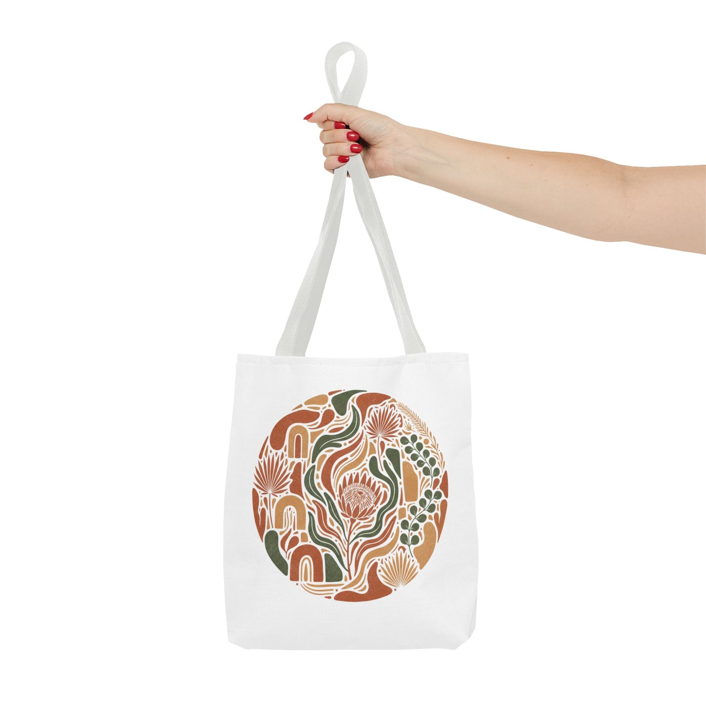 Floral Boho Tote Bag — Earthy Retro Circle Print
