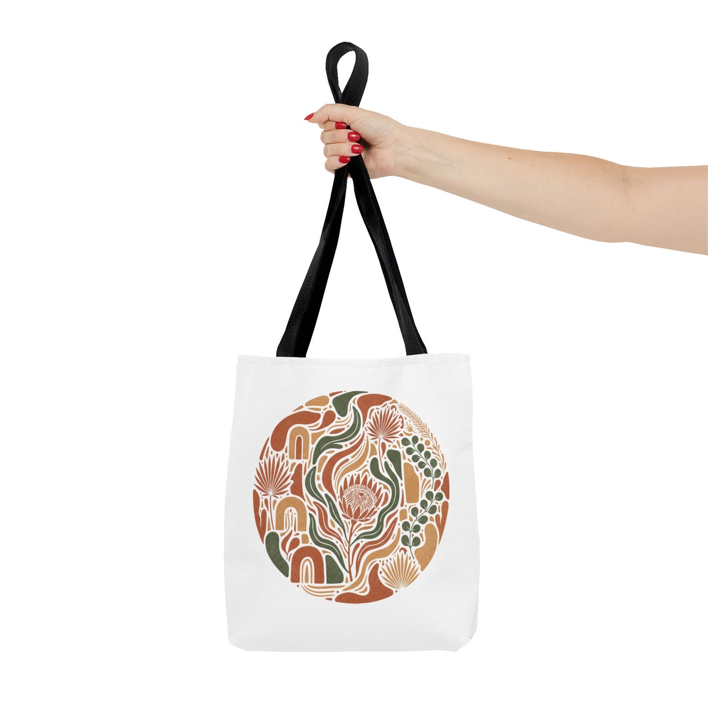 Floral Boho Tote Bag — Earthy Retro Circle Print