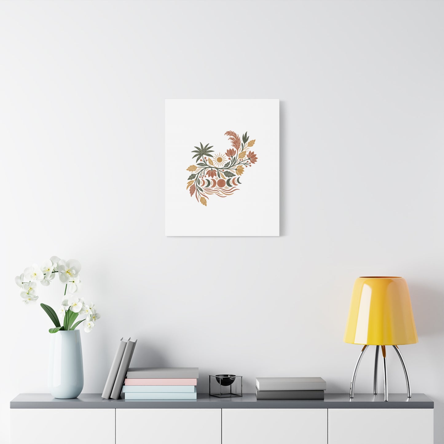 Boho Floral Moon Phase Canvas Print — Matte Stretched Wall Art