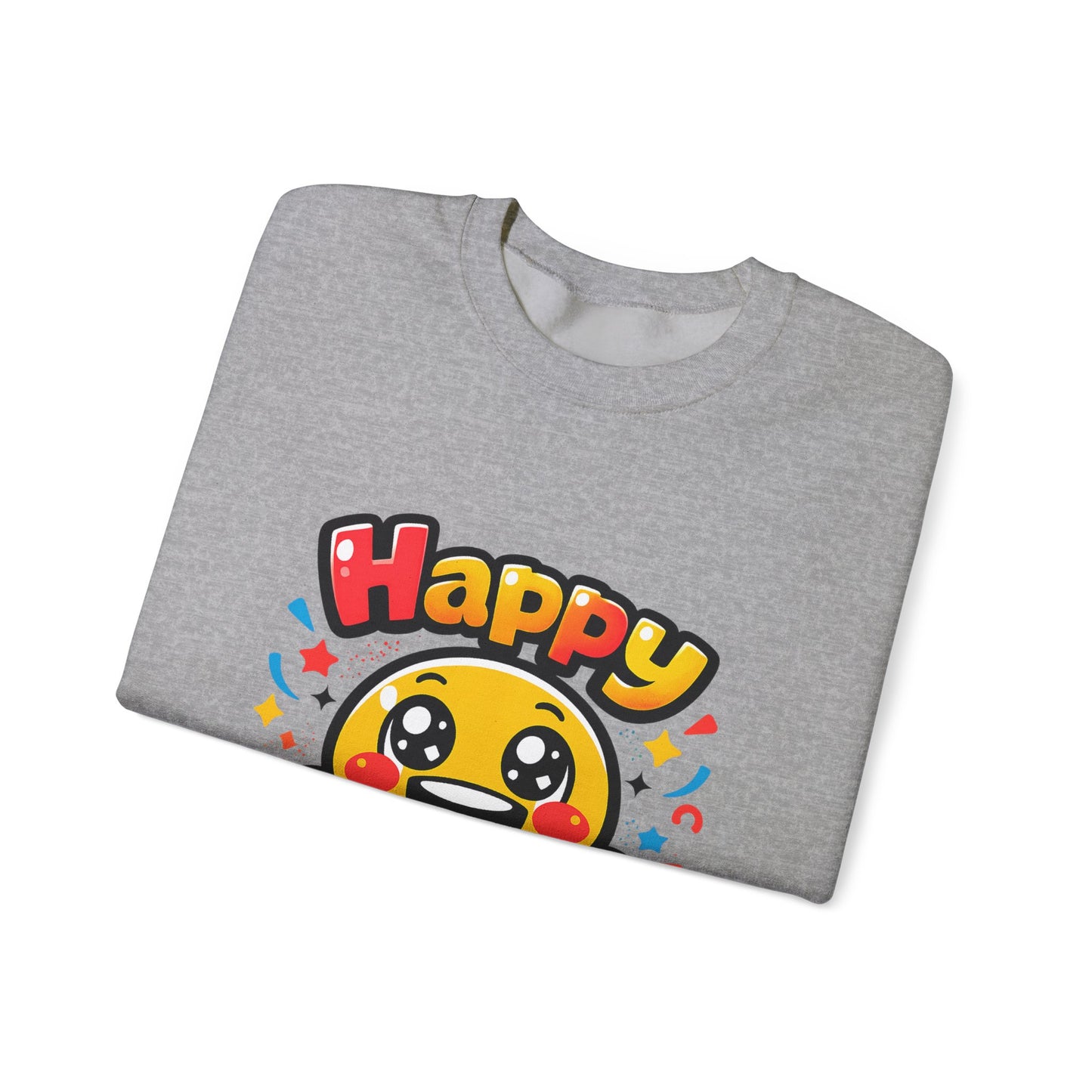 Happy Emoji Cartoon Crewneck Sweatshirt | kawaii minimal, thick outline