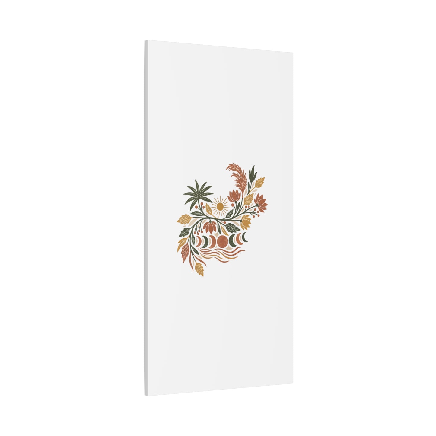 Boho Floral Moon Phase Canvas Print — Matte Stretched Wall Art