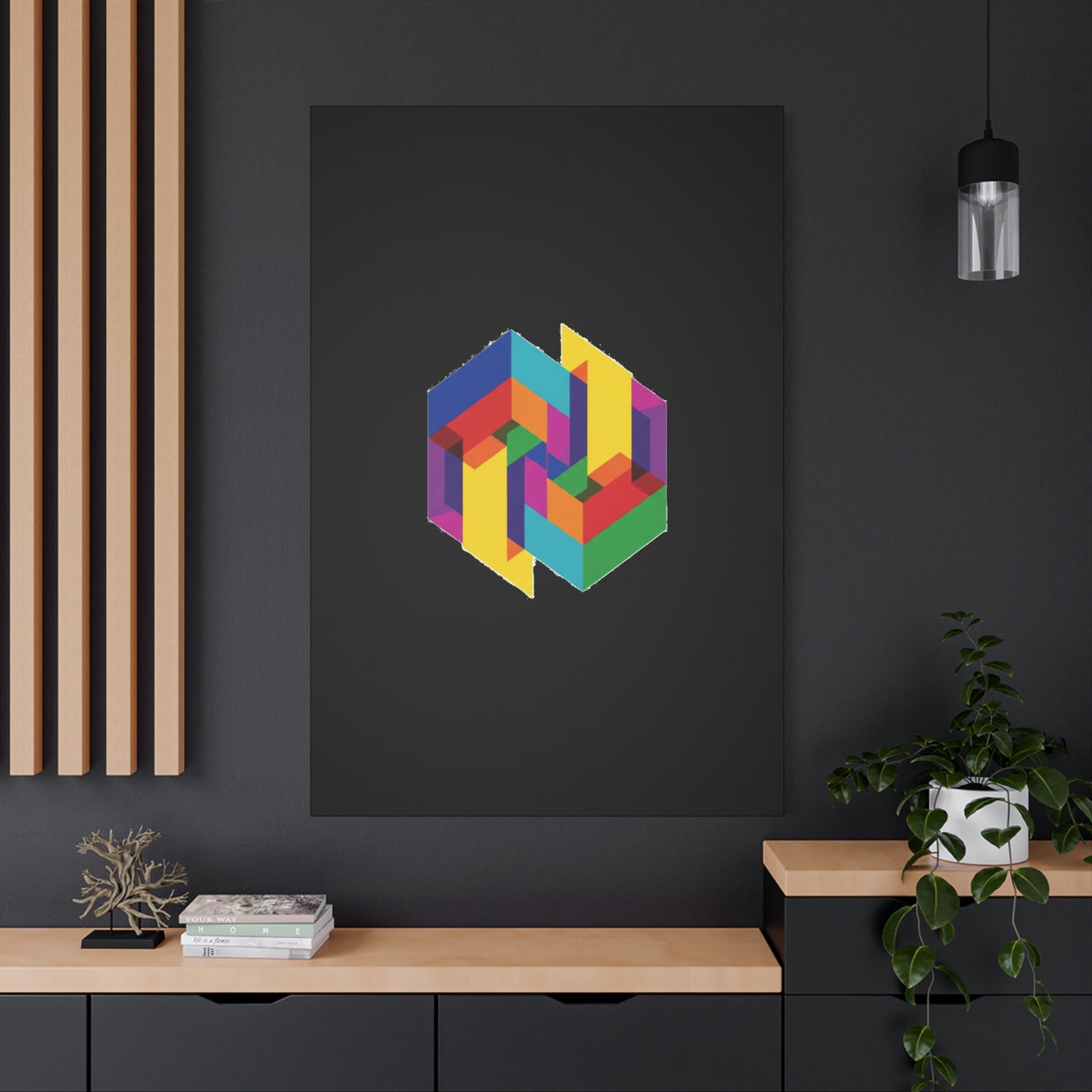 Colorful Geometric Cube Canvas Print — Modern Abstract Wall Art